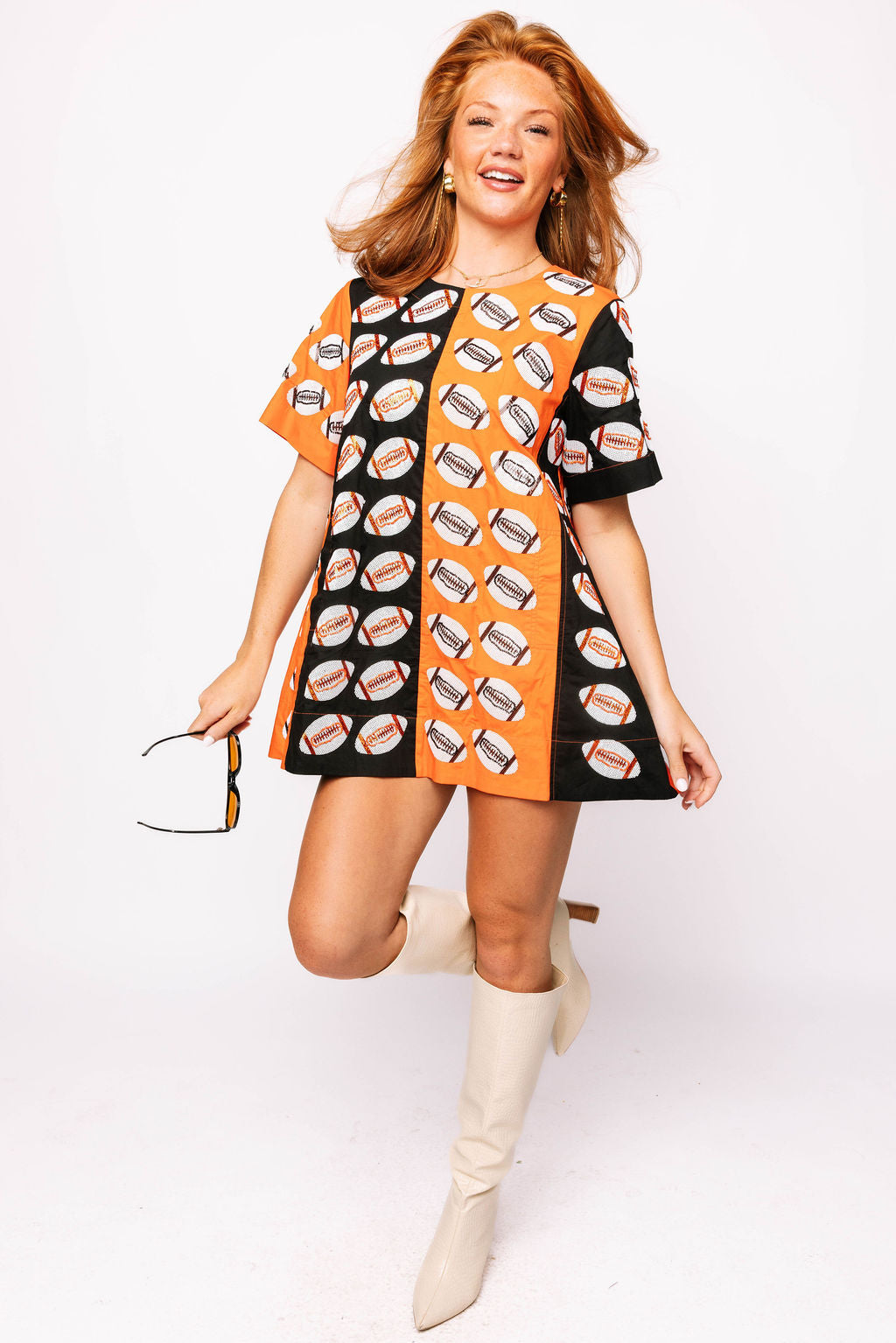 SAMPLE - Orange & Black Colorblock Football SS Dress