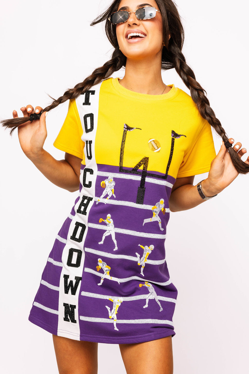 SAMPLE - Purple & Yellow Touchdown Football Field Tee Dress