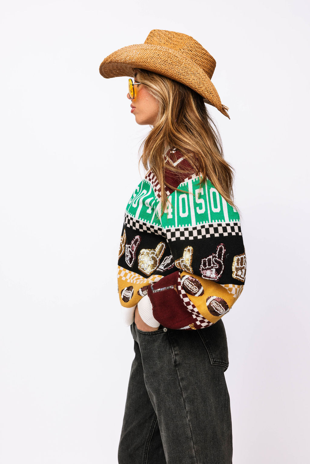 SAMPLE - Maroon & Gold Colorblock Football Icon Cardigan