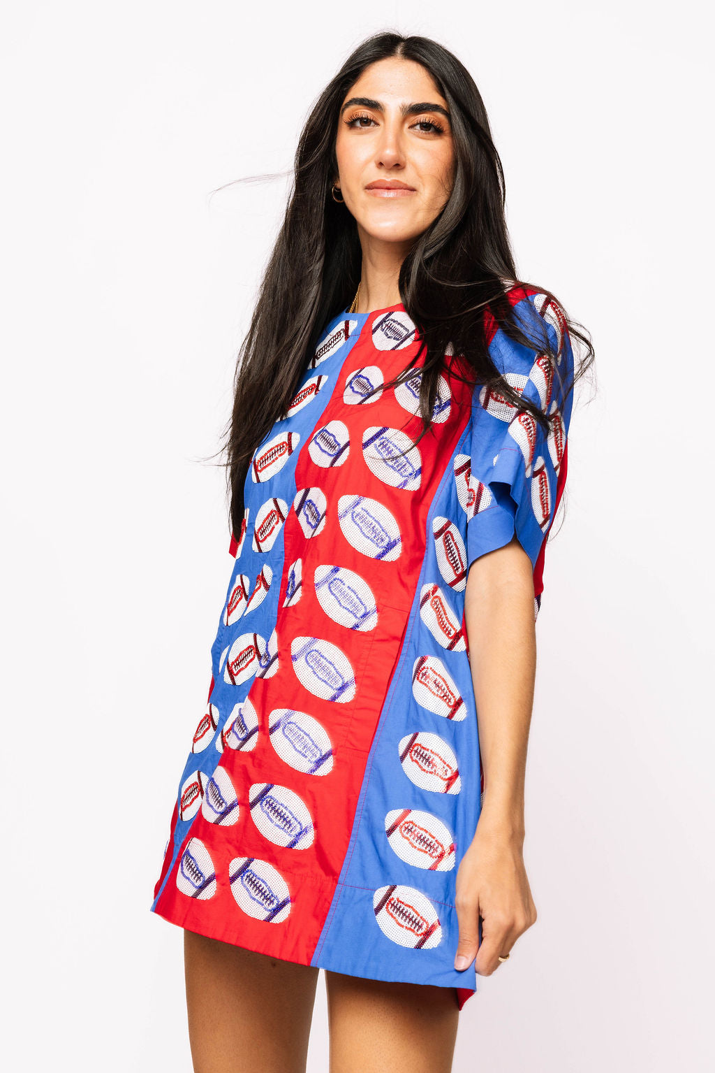 SAMPLE - Royal & Red Colorblock Football SS Dress