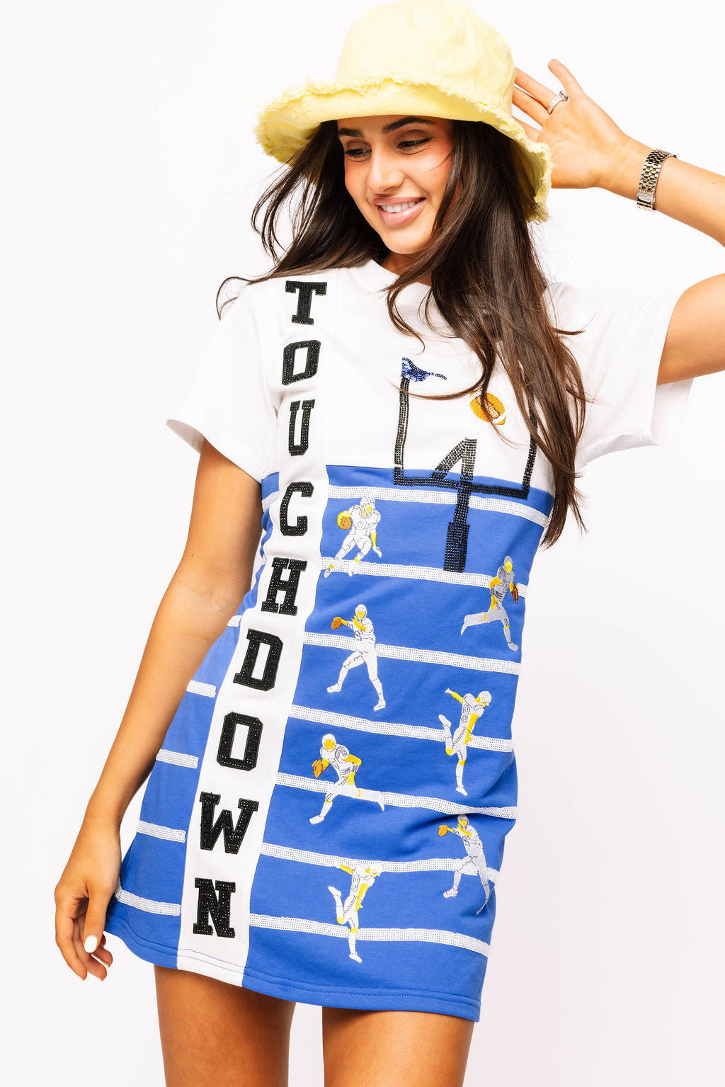 SAMPLE - Royal & White Touchdown Football Field Tee Dress