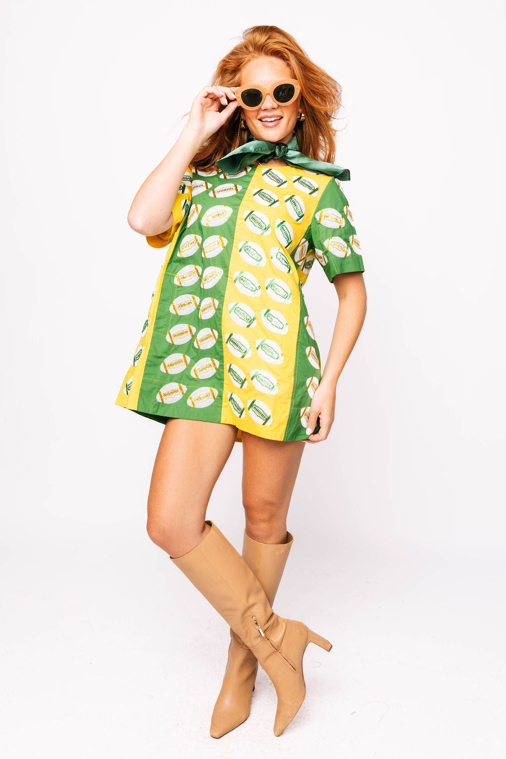 SAMPLE - Green & Yellow Colorblock Football SS Dress