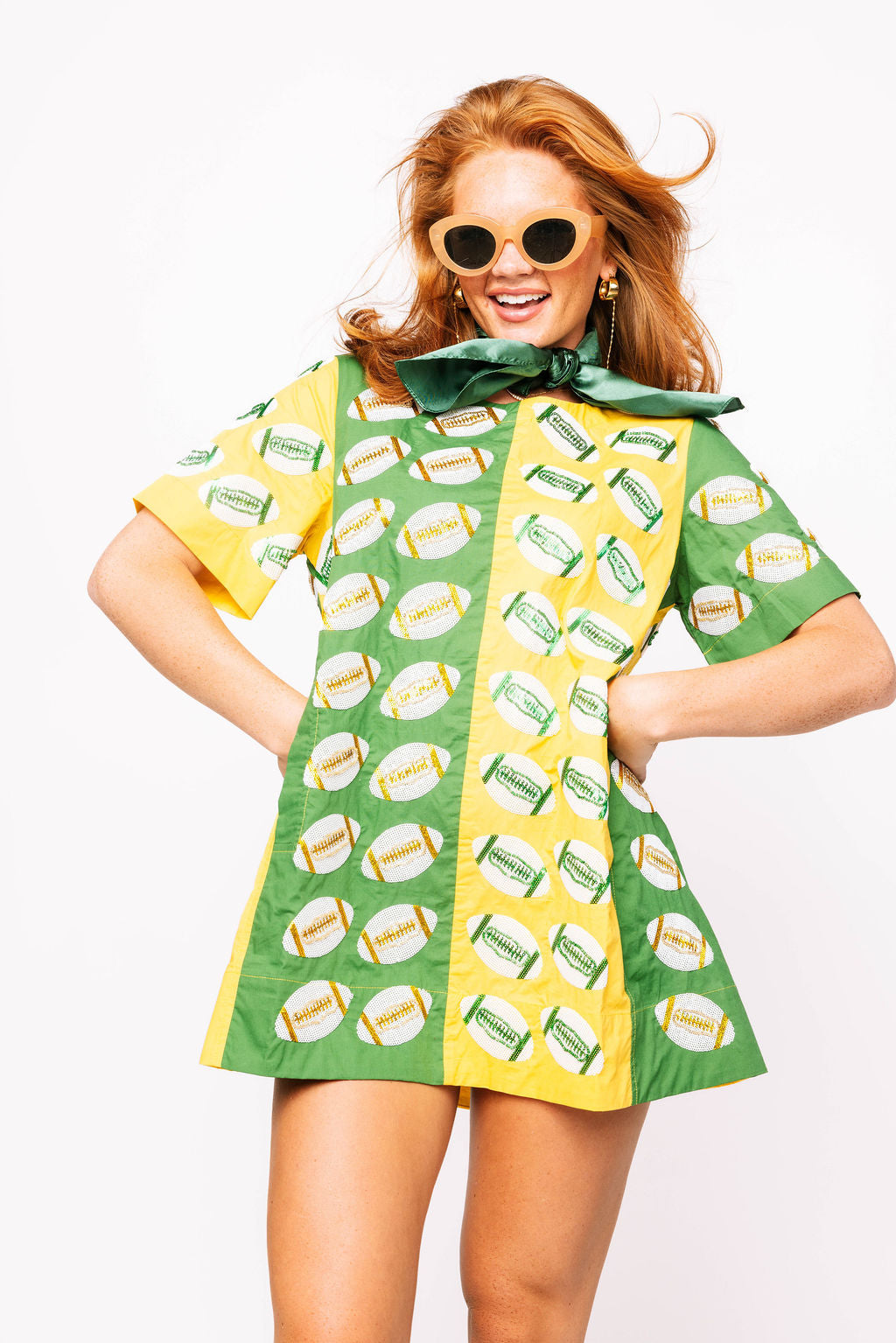 SAMPLE - Green & Yellow Colorblock Football SS Dress