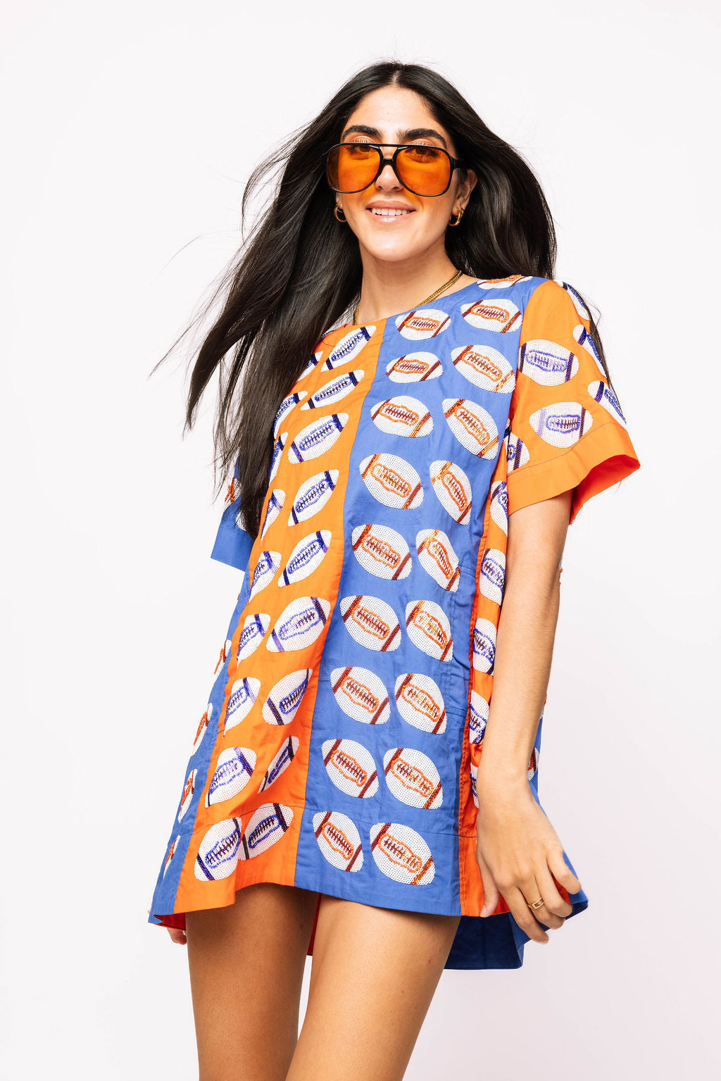 SAMPLE - Royal & Orange Colorblock Football SS Dress