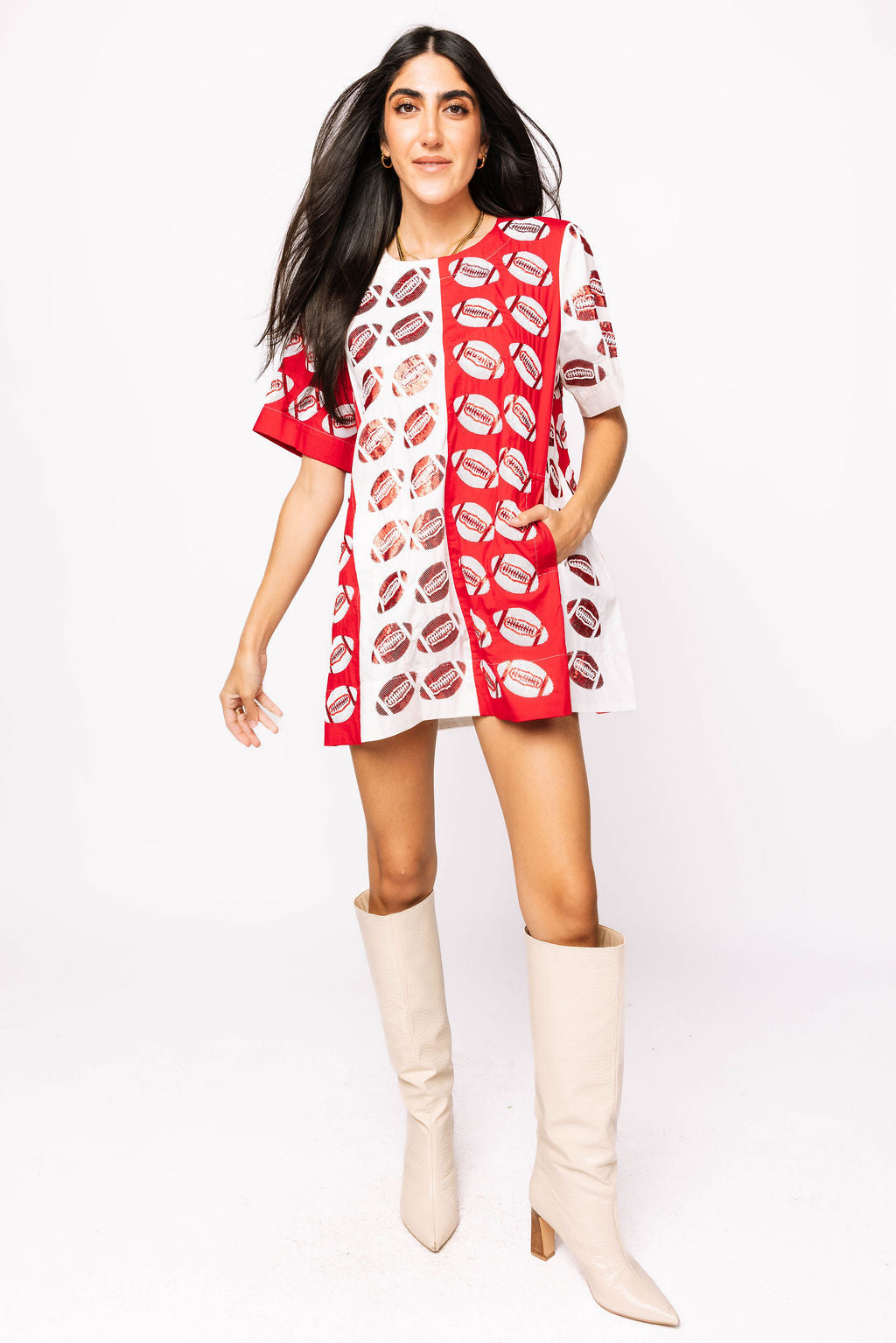 SAMPLE - Crimson & White Colorblock Football SS Dress