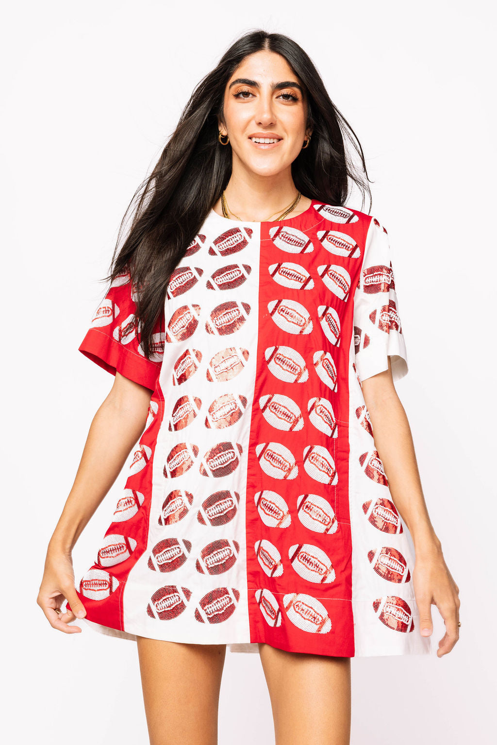 SAMPLE - Crimson & White Colorblock Football SS Dress