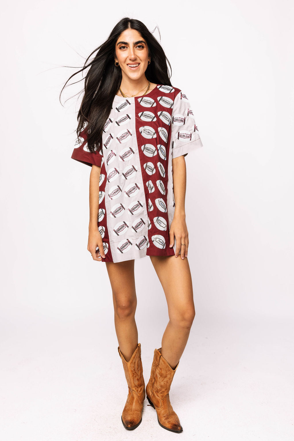 SAMPLE - Maroon & Grey Colorblock Football SS Dress
