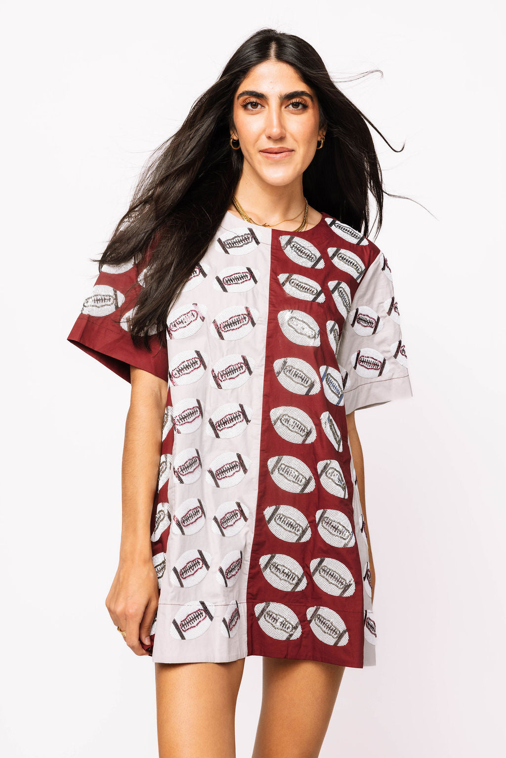 SAMPLE - Maroon & Grey Colorblock Football SS Dress