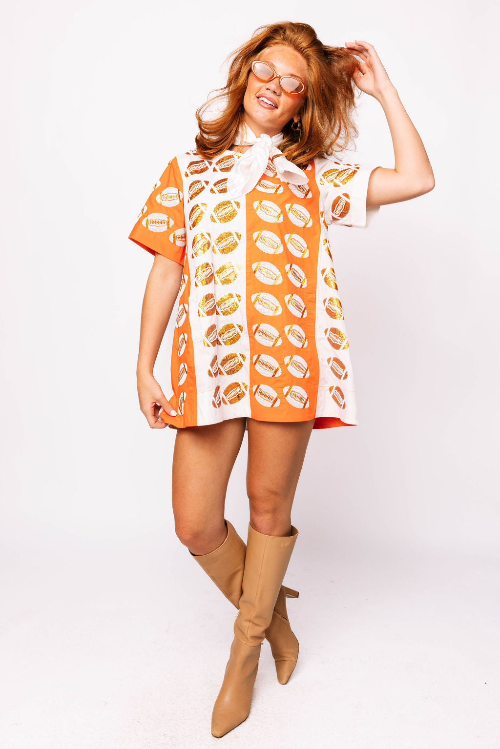 SAMPLE - Burnt Orange & White Colorblock Football SS Dress