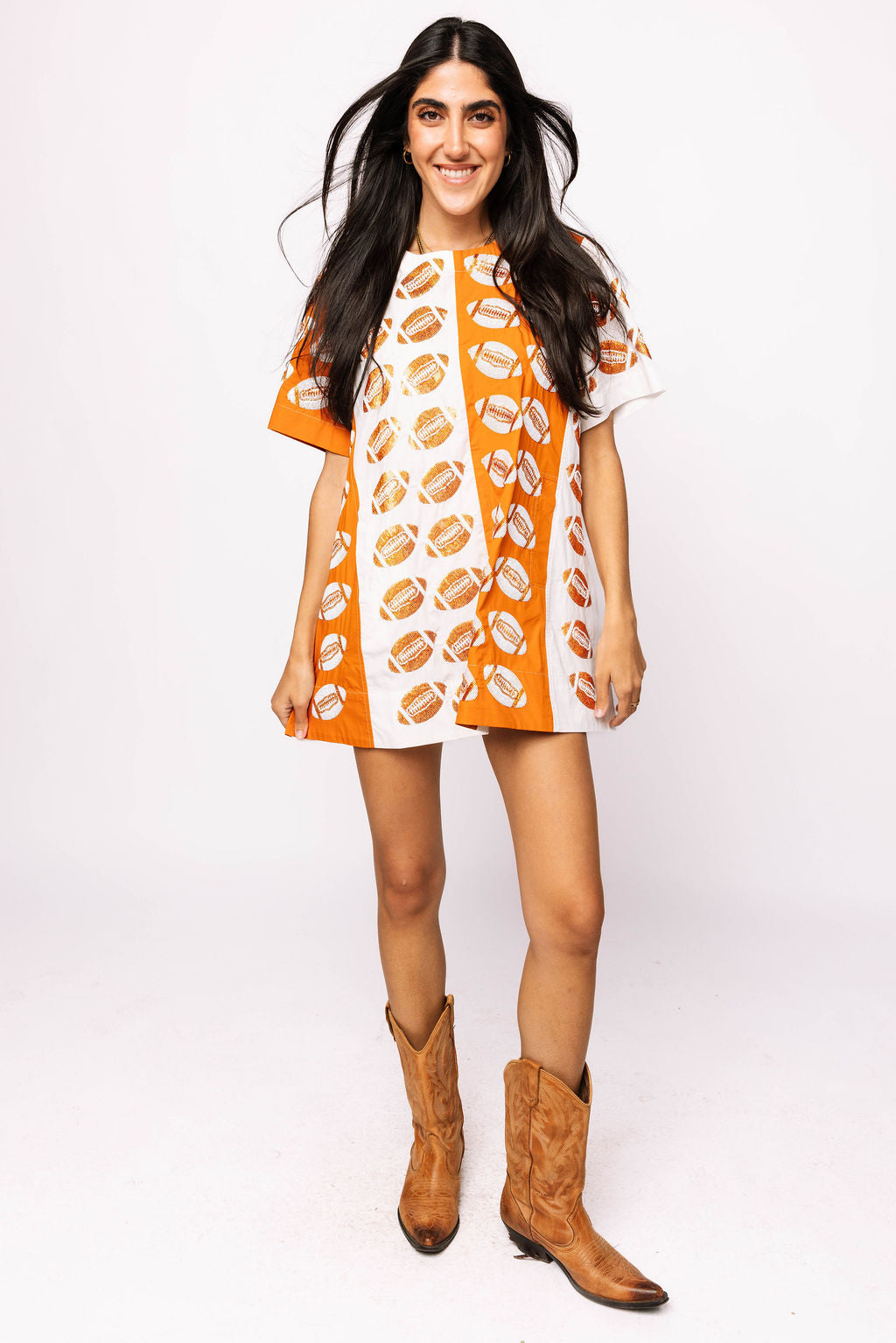 SAMPLE - Bright Orange & White Colorblock Football SS Dress