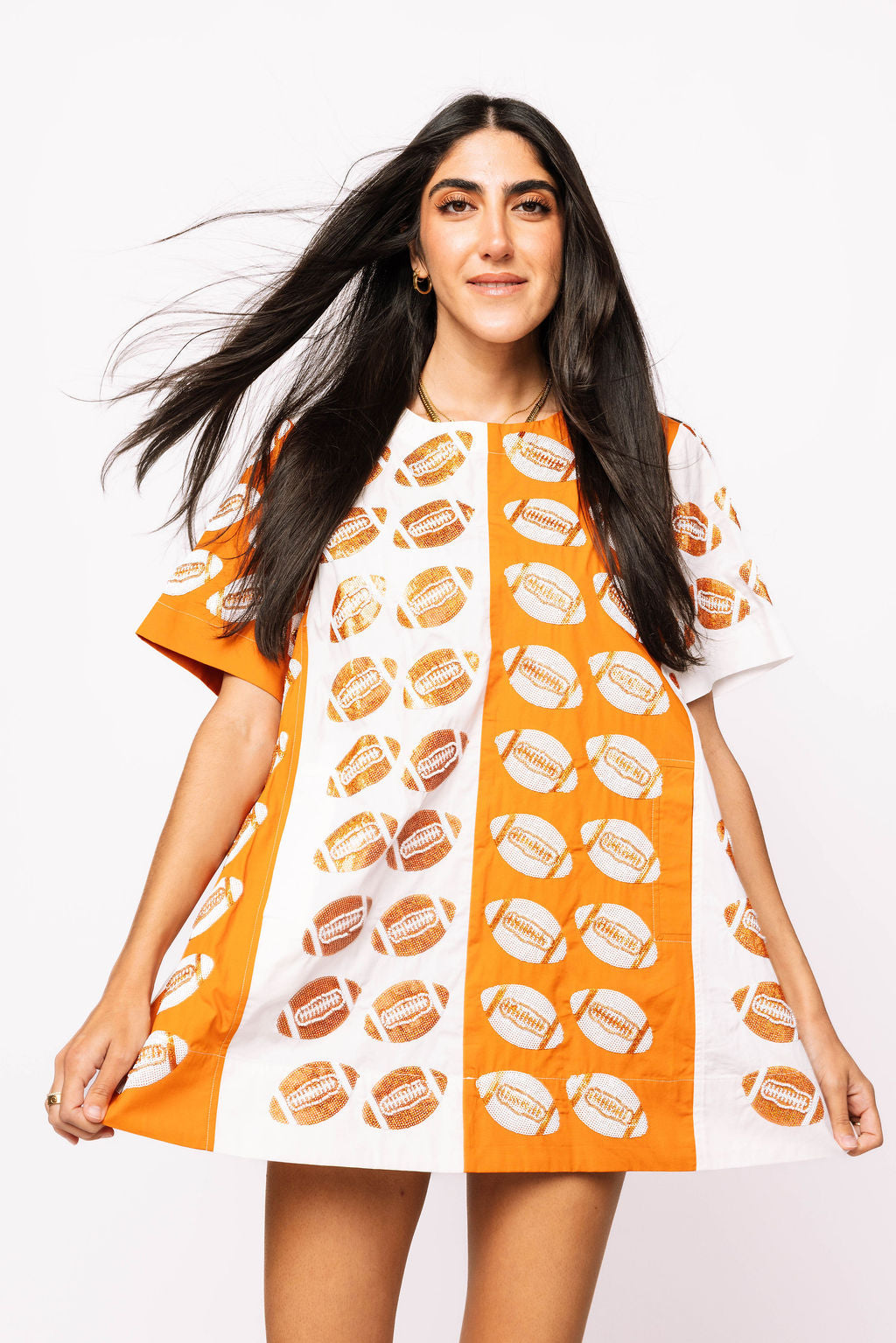 SAMPLE - Bright Orange & White Colorblock Football SS Dress