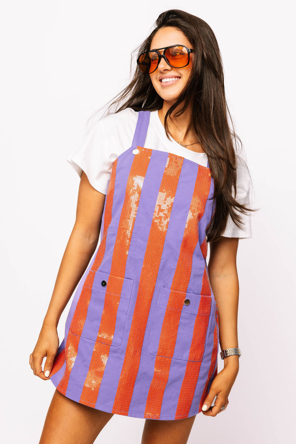 SAMPLE - Purple & Orange Sequin Striped Overall Dress