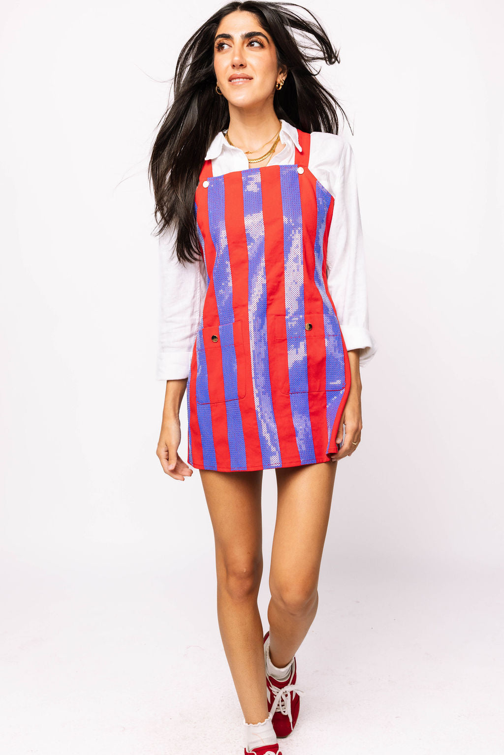 SAMPLE - Royal & Red Sequin Striped Overall Dress