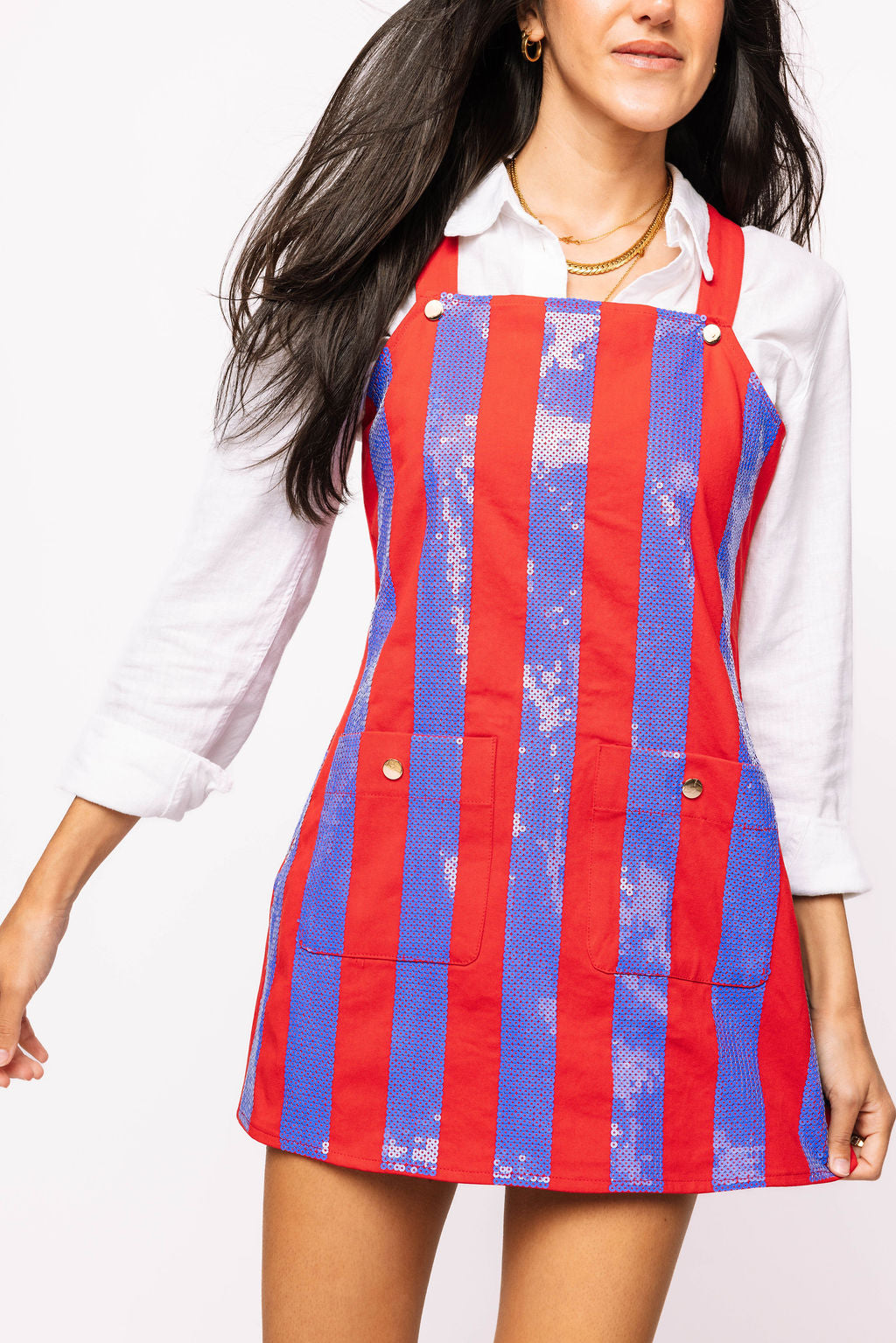 SAMPLE - Royal & Red Sequin Striped Overall Dress