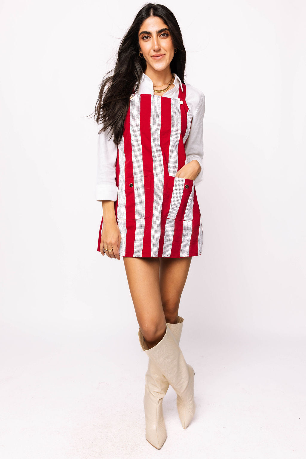 SAMPLE - Crimson & White Sequin Striped Overall Dress