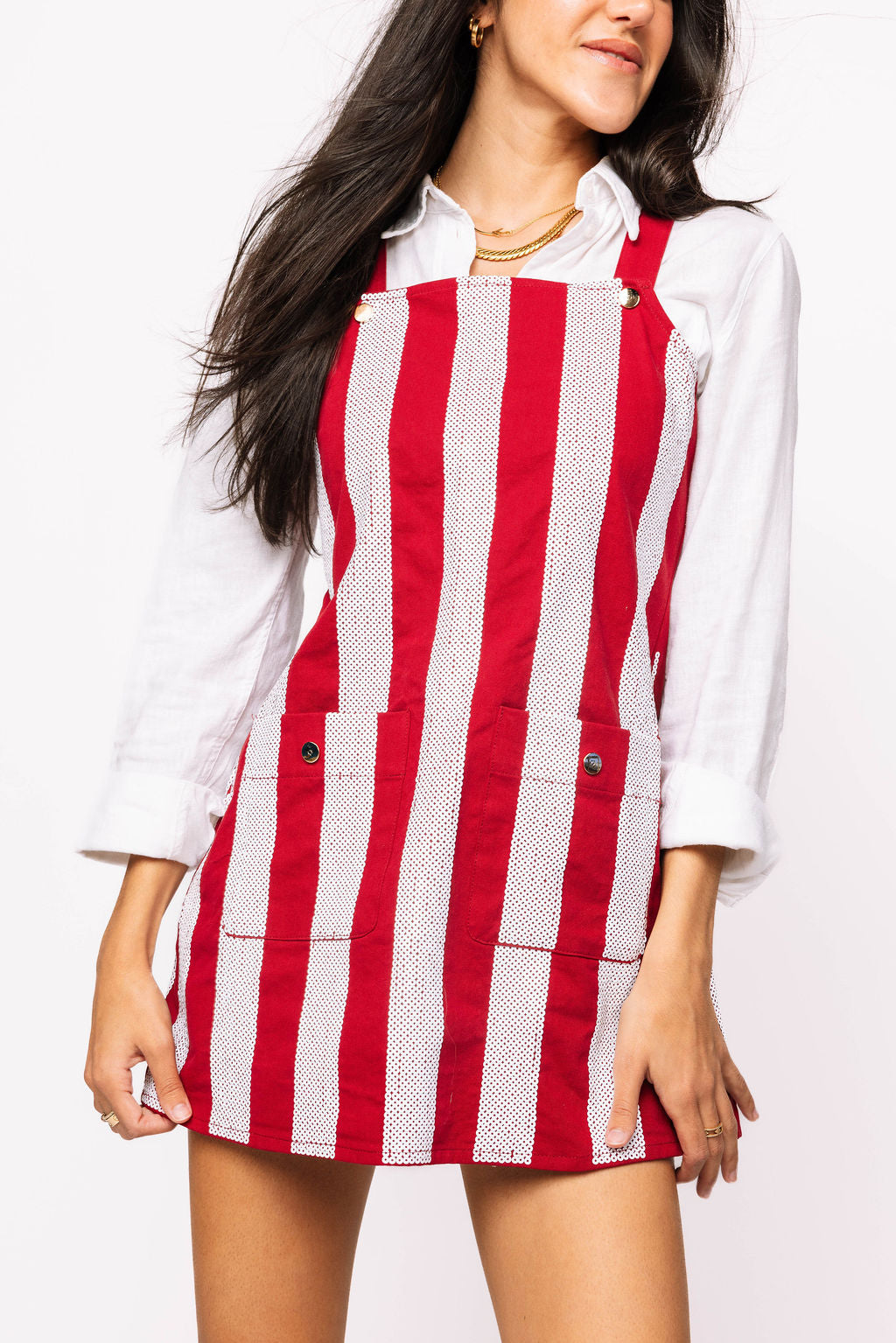 SAMPLE - Crimson & White Sequin Striped Overall Dress