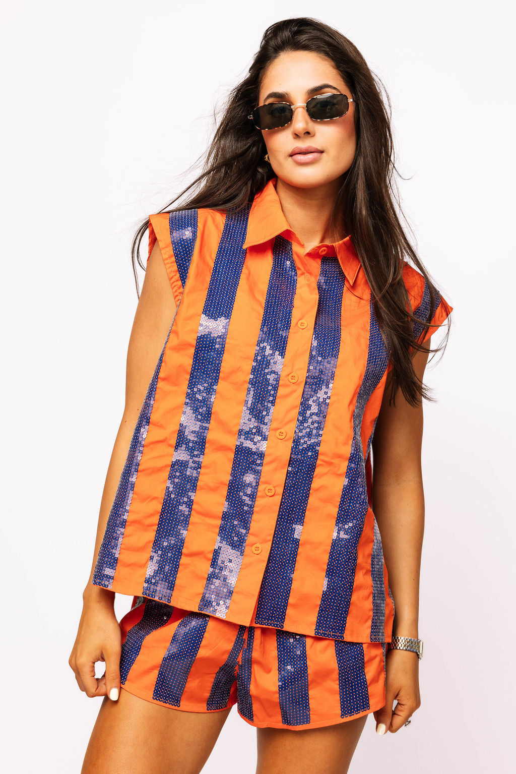 SAMPLE - Orange & Navy Sequin Striped Set