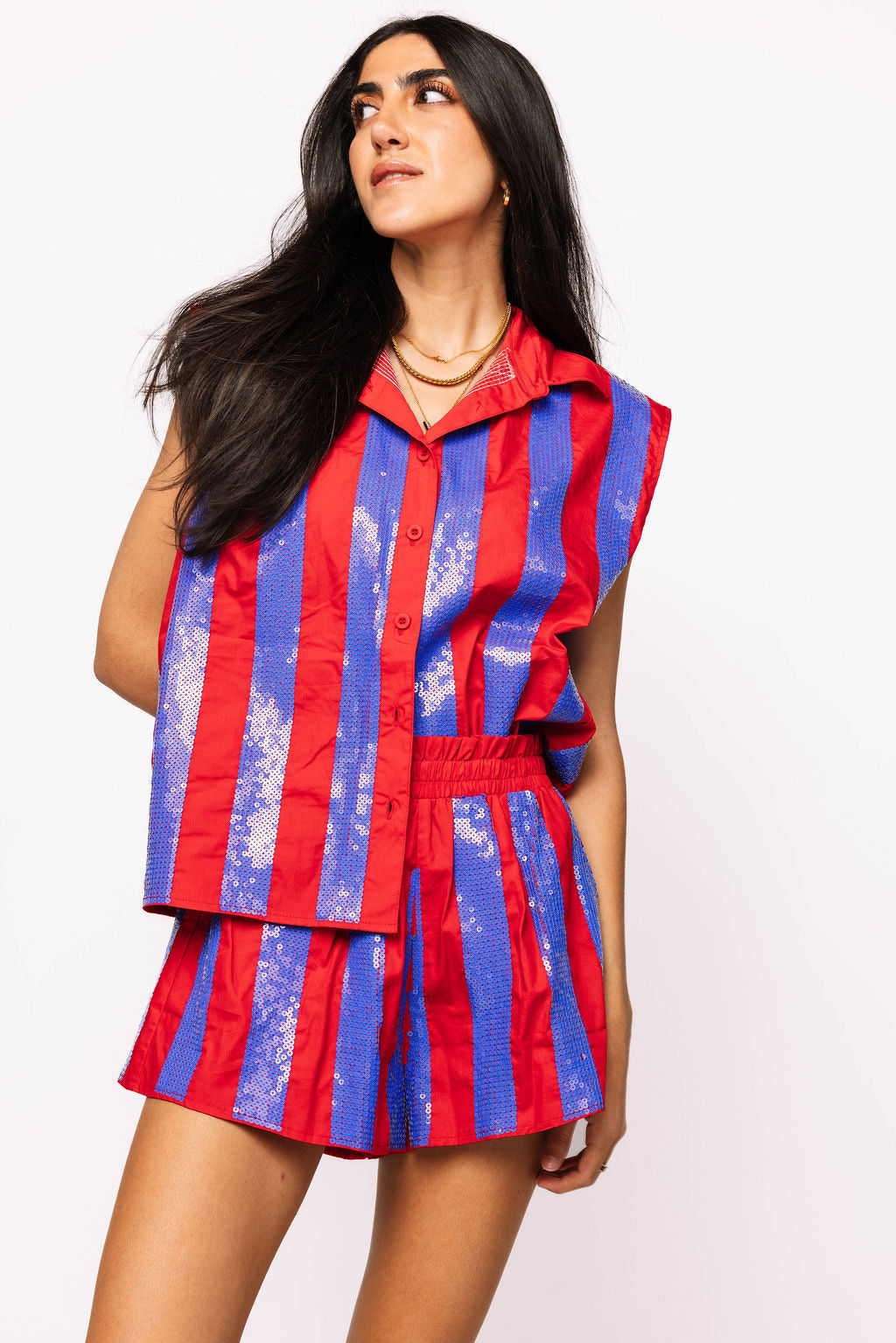 SAMPLE - Royal & Red Sequin Striped Set