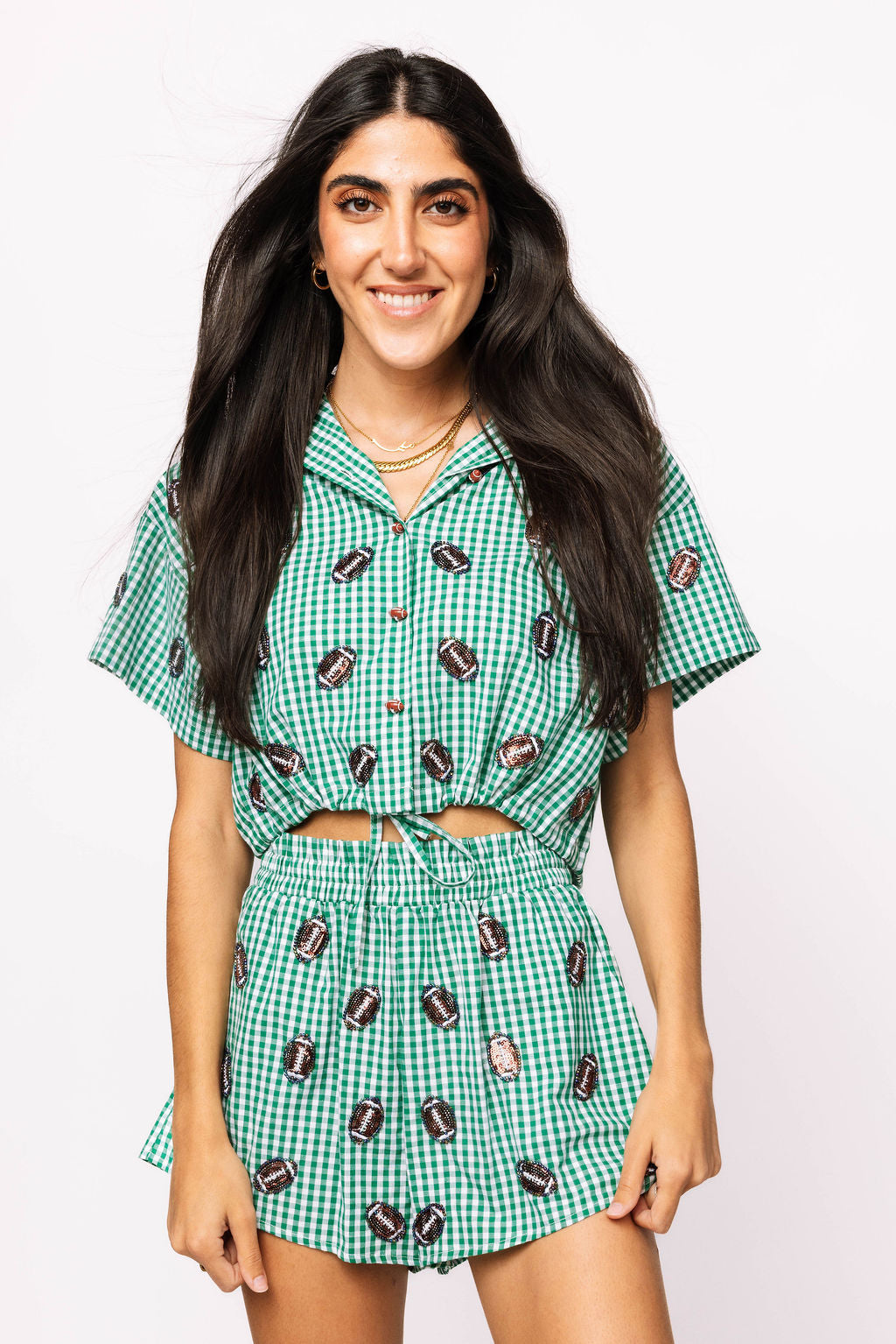 SAMPLE - Green Gingham Set with Mini Footballs