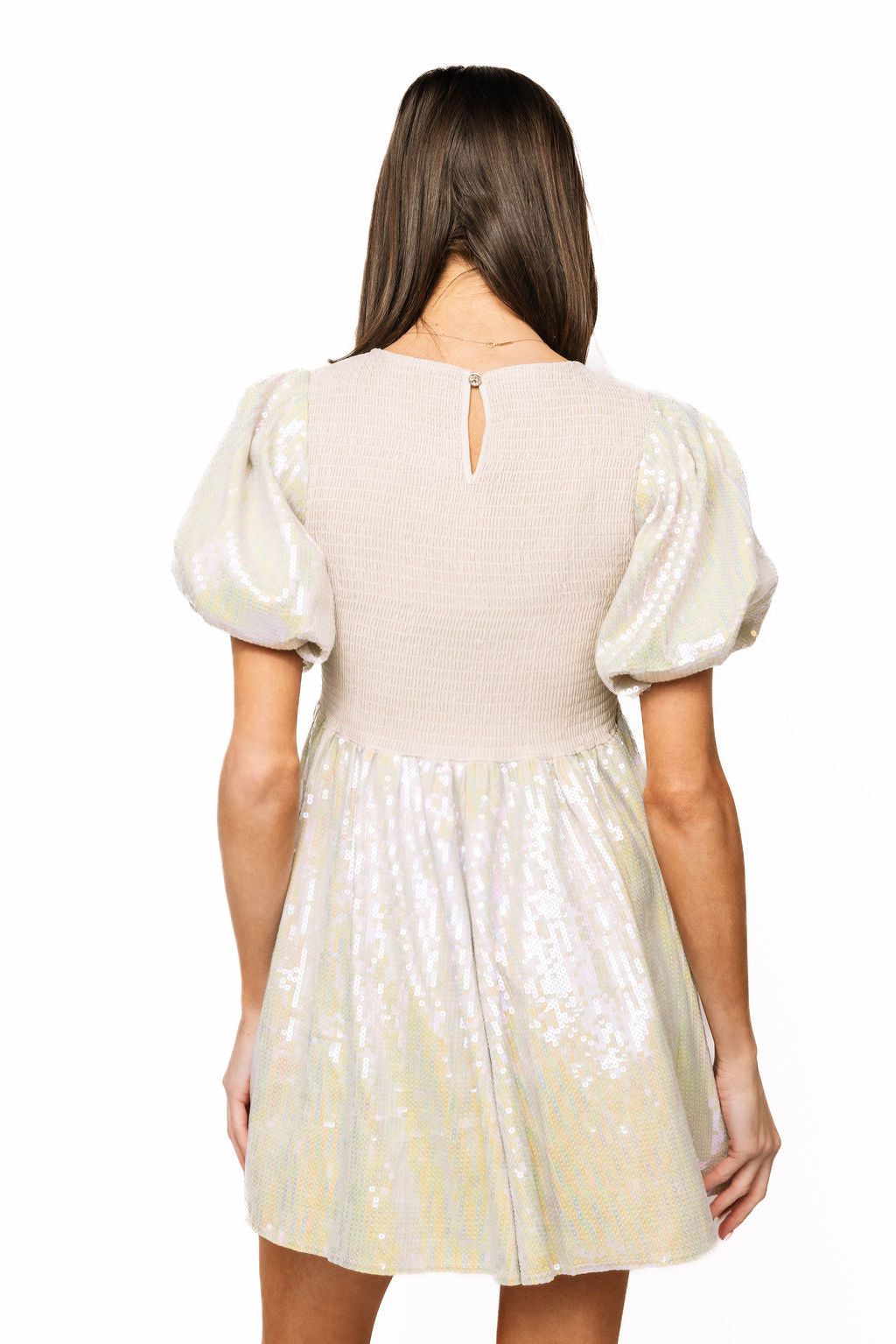 white sequin puff sleeve dress Ava Presley 28204