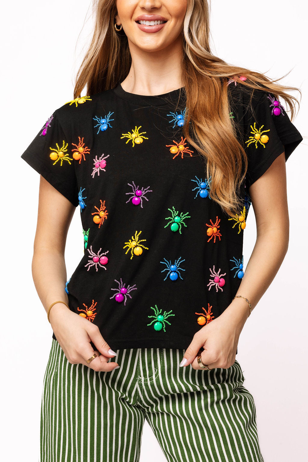 Black Multi Beaded Spider Tee