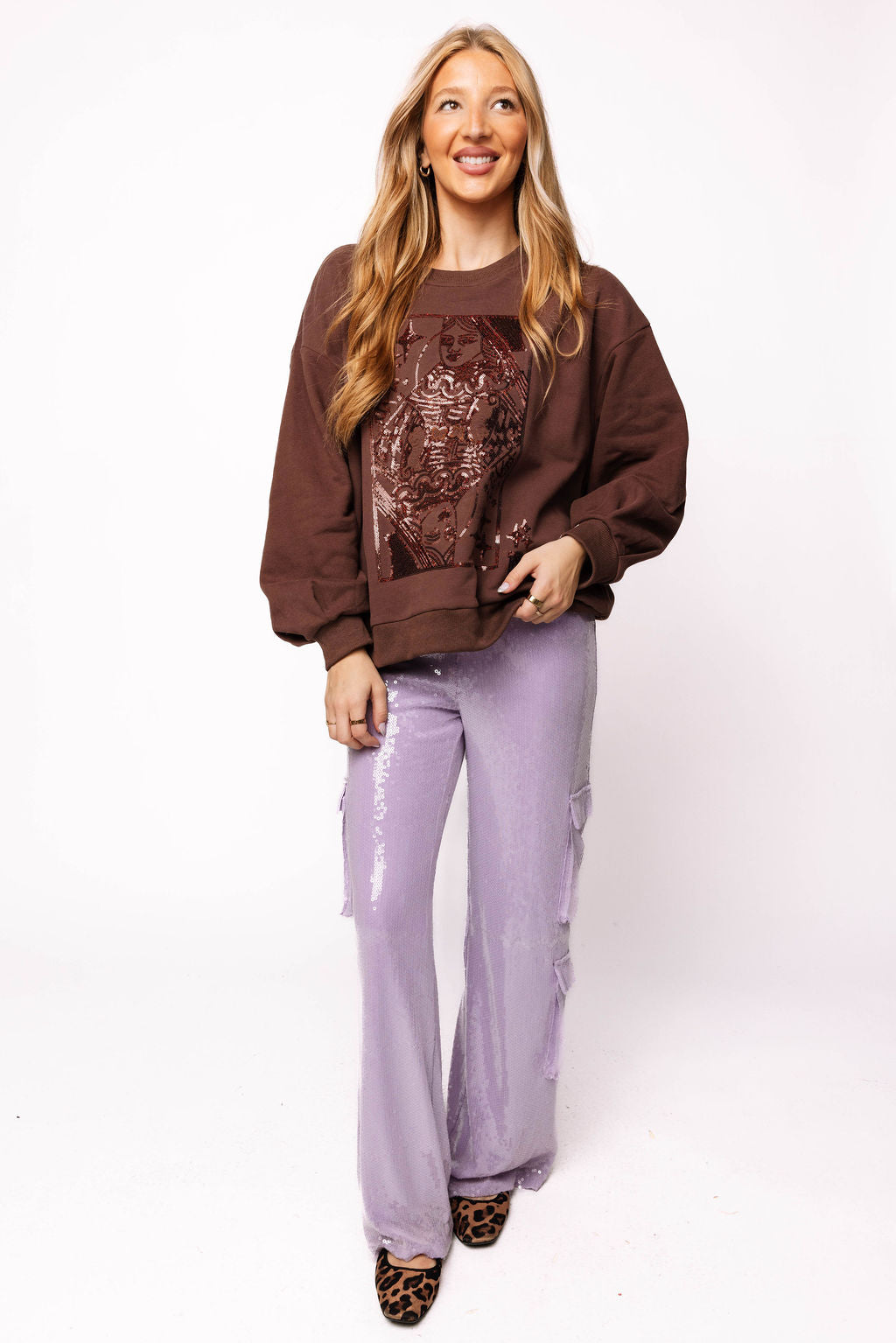 Brown QOS Logo Card Sweatshirt