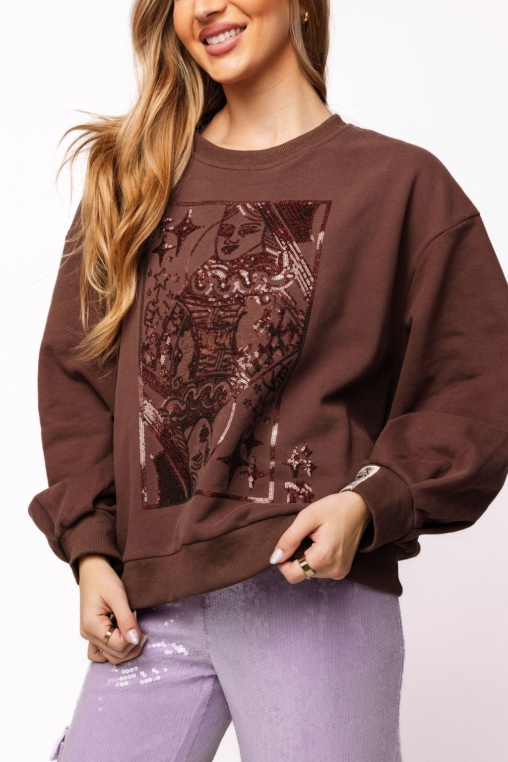 Brown QOS Logo Card Sweatshirt