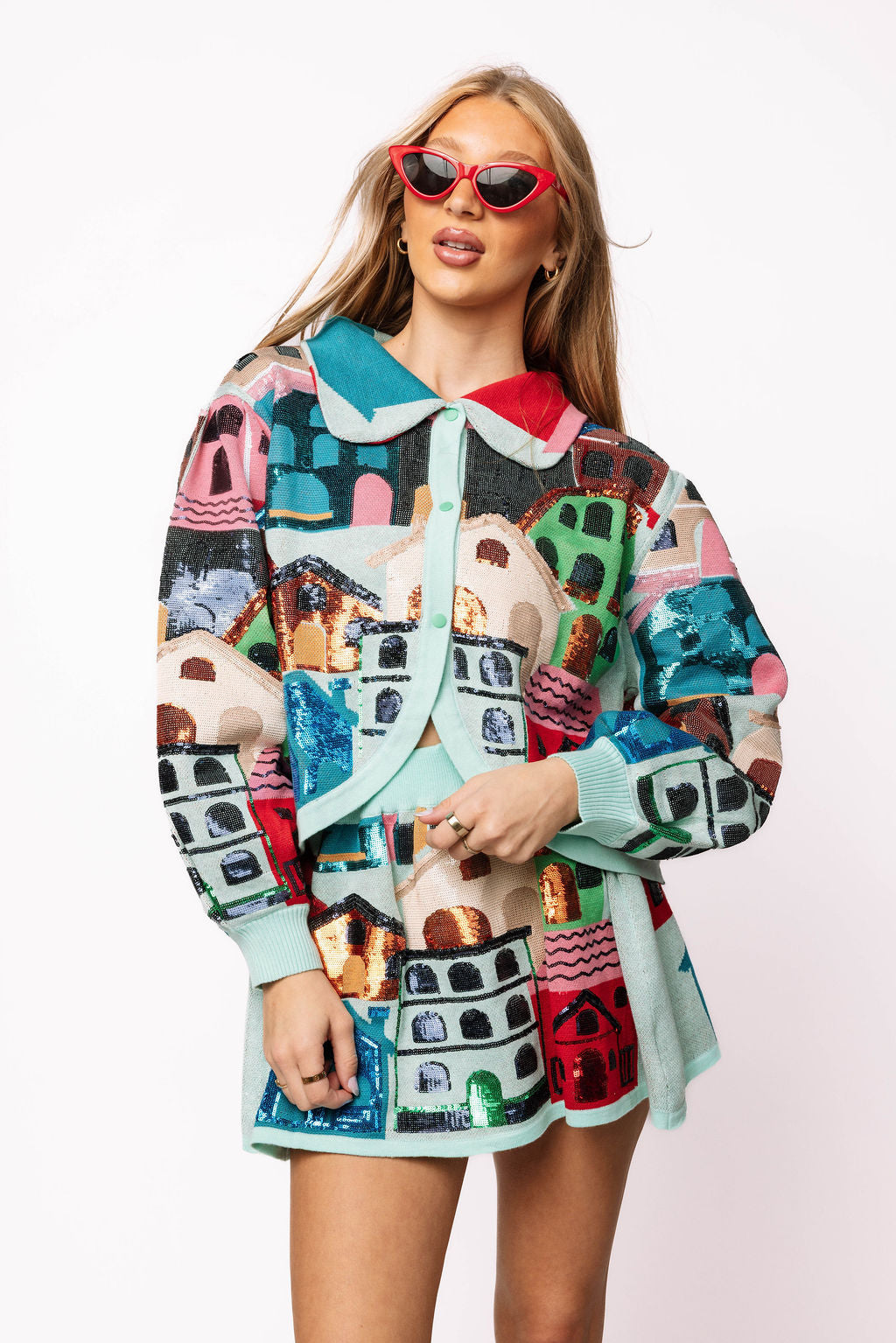 Multi Collar Button Up House Sweater