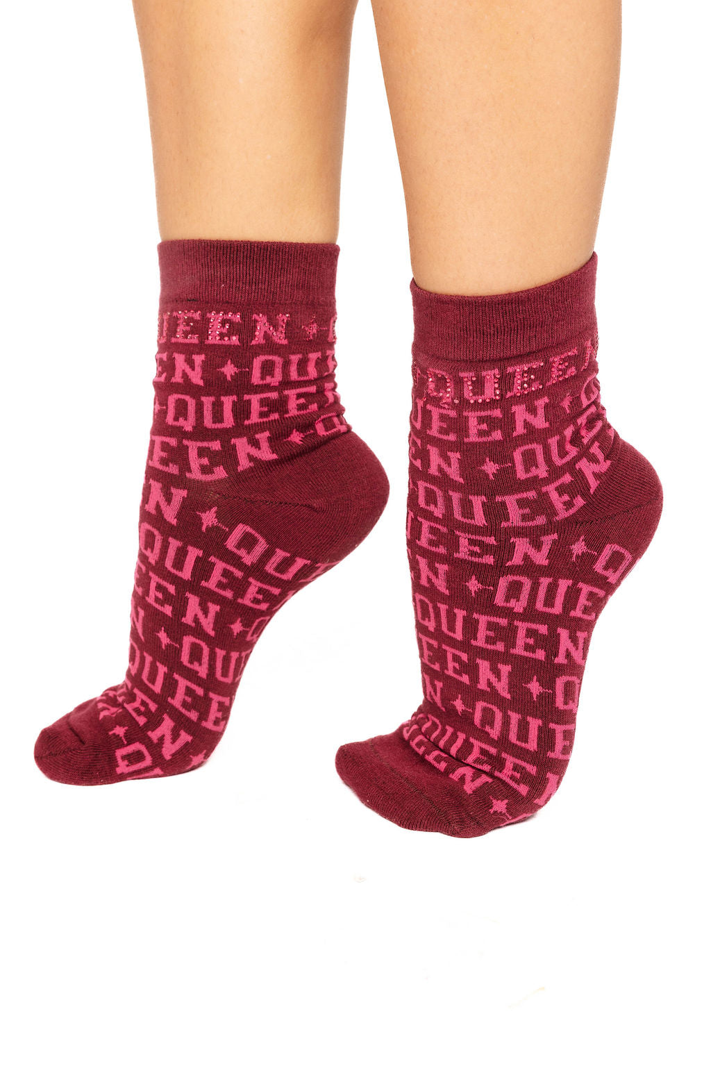 Maroon & Pink Rhinestone Queen Socks