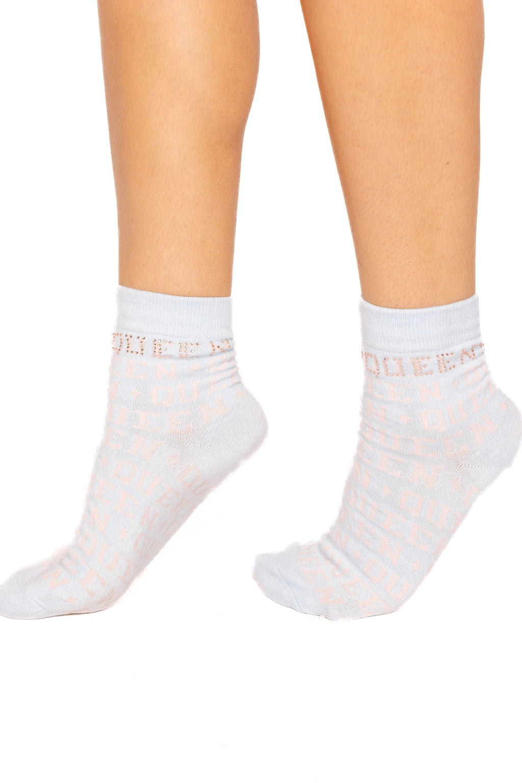 Light Blue & Pale Pink Rhinestone Queen Socks