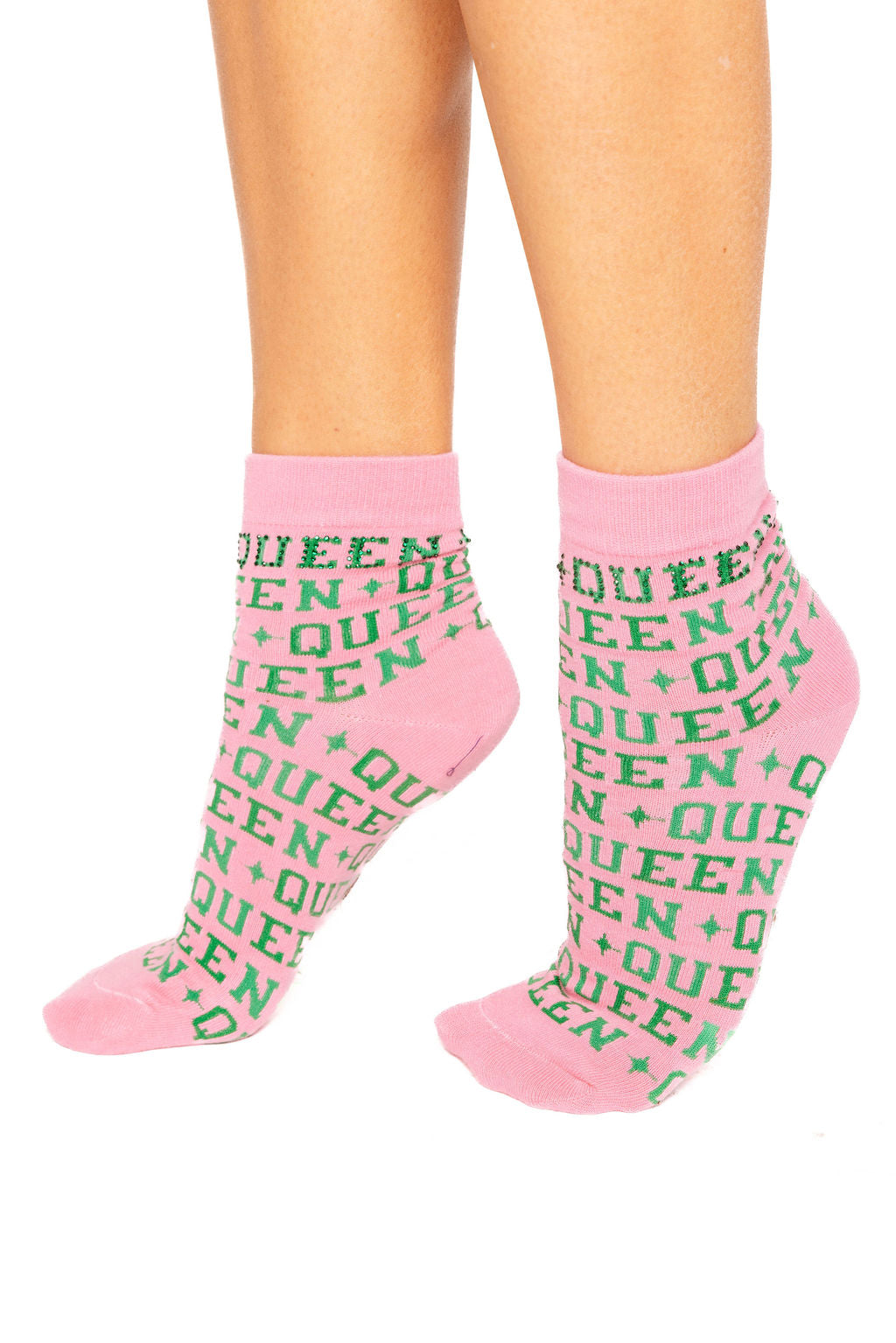 Pink & Green Rhinestone Queen Socks