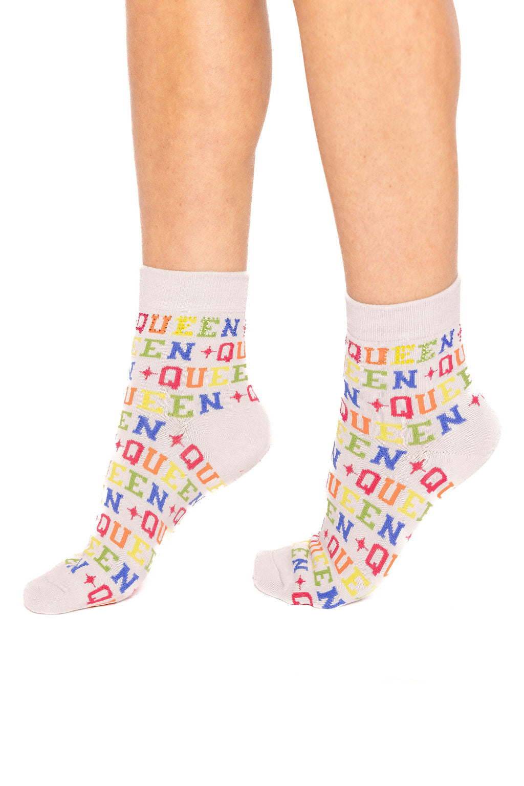 Grey Rainbow Rhinestone Queen Socks