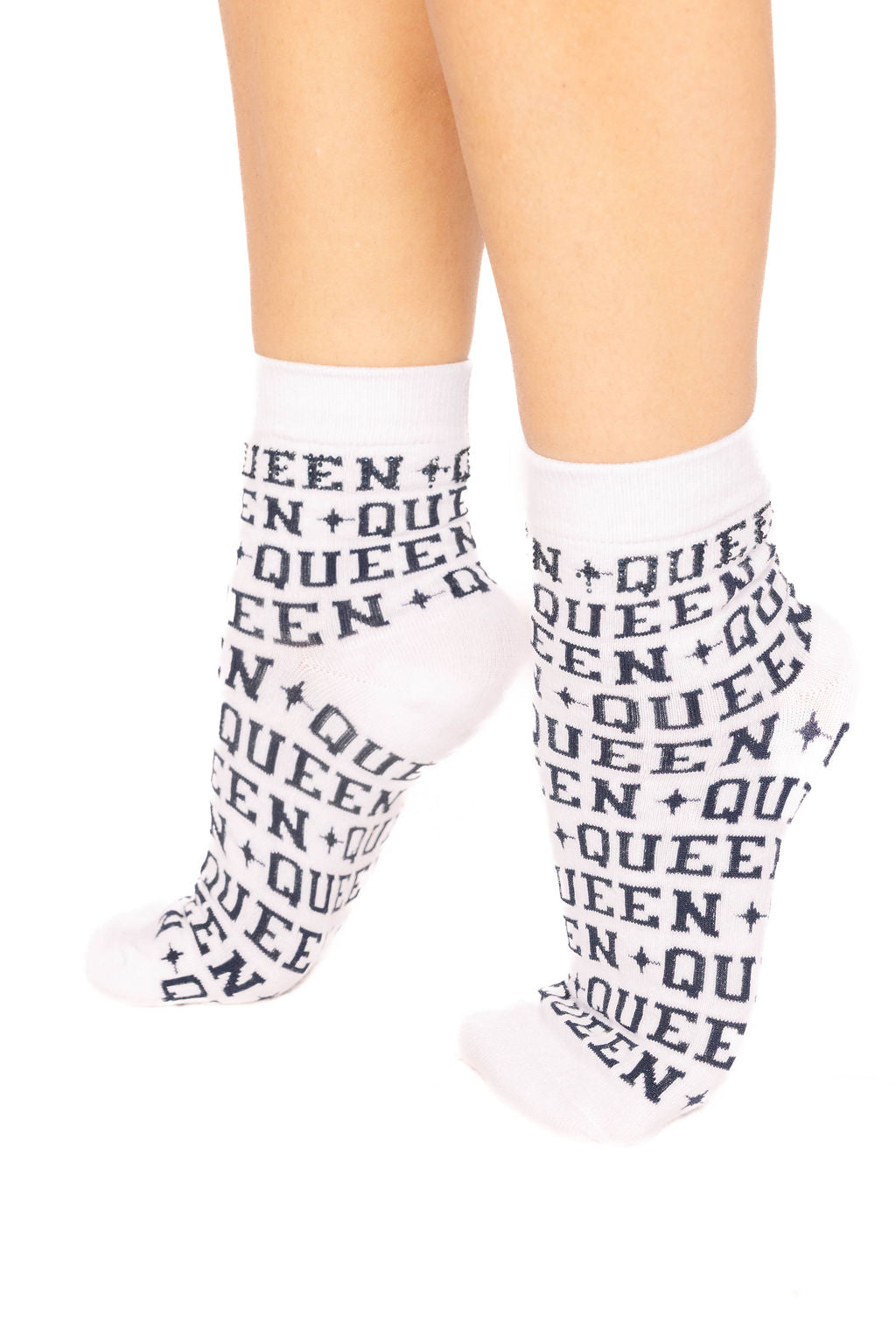 White & Navy Rhinestone Queen Socks