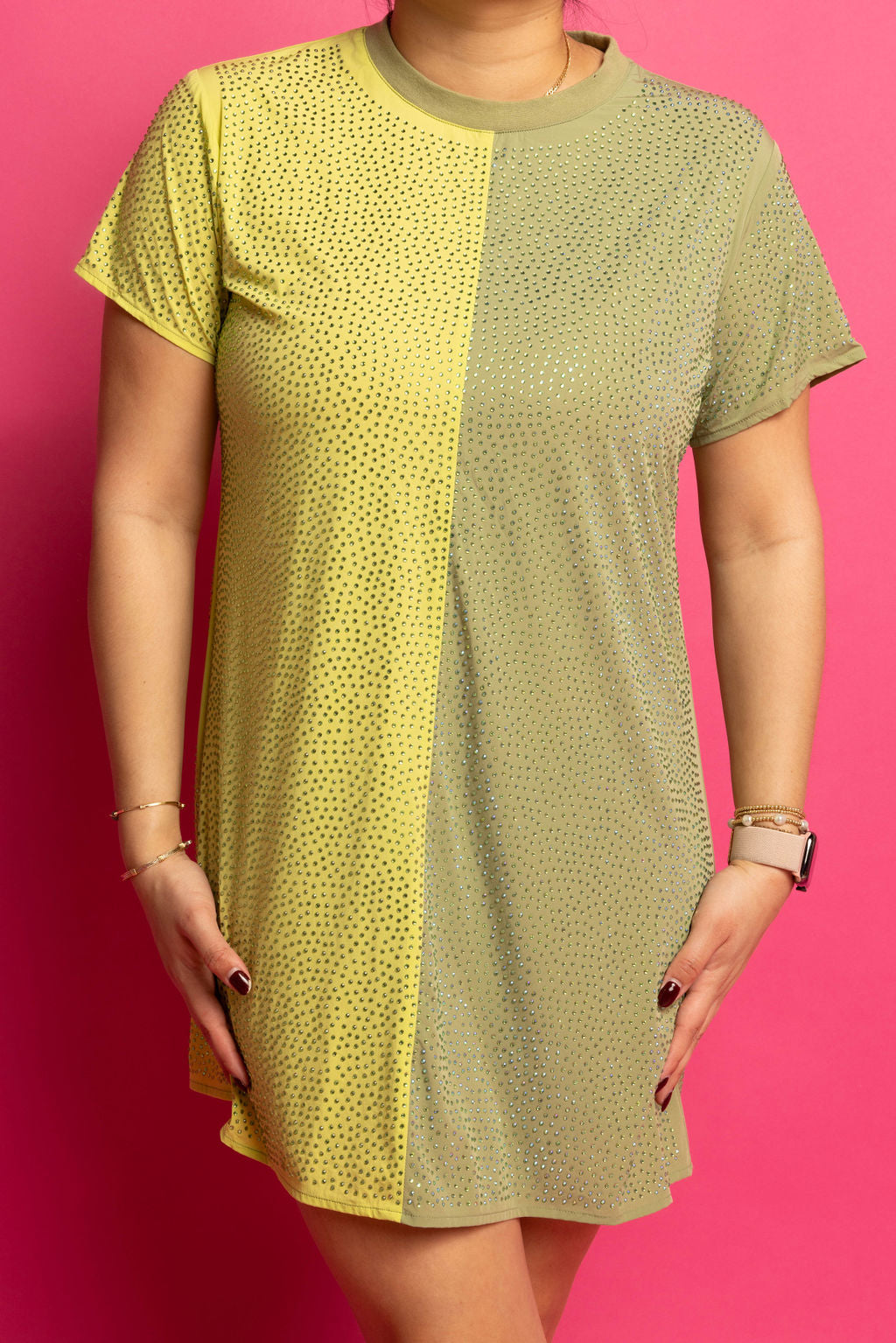 SAMPLE LIME/OLIVE RHINESTONE ACTIVE TEE DRESS