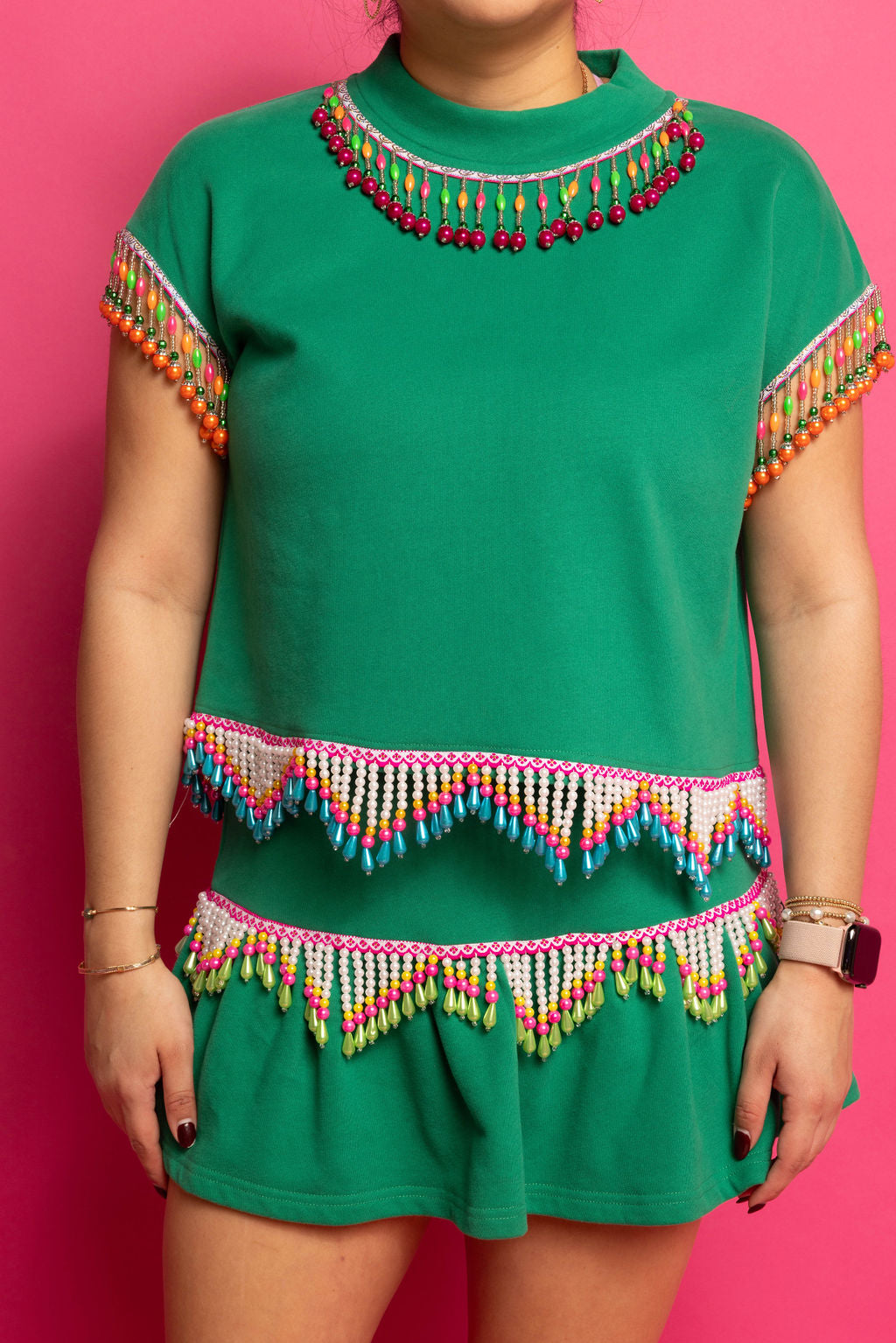 SAMPLE RAINBOW PEARL FRINGE TOP/SKIRT SET