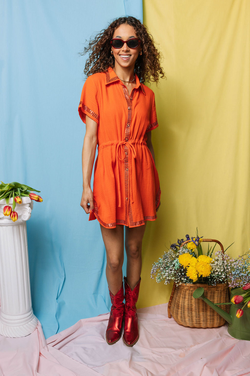PRE-ORDER: Orange Gauze Tie Dress