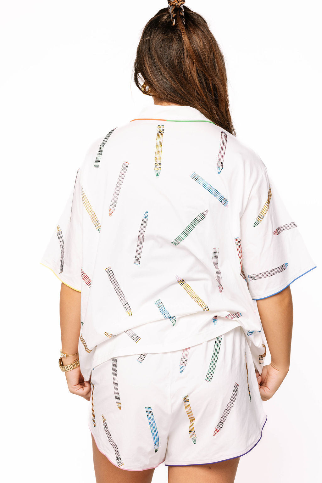 SAMPLE -  White Rainbow Crayon PJ Top and Short Set