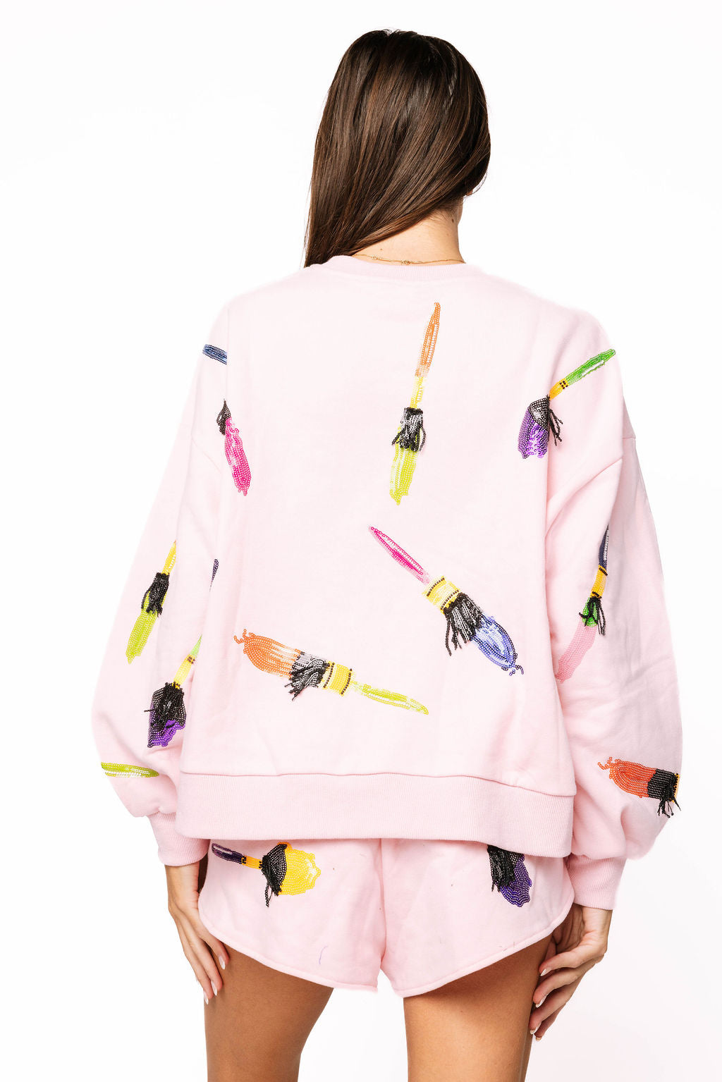 SAMPLE -  Pink Multi Paint Brush Sweatshirt and Short Set