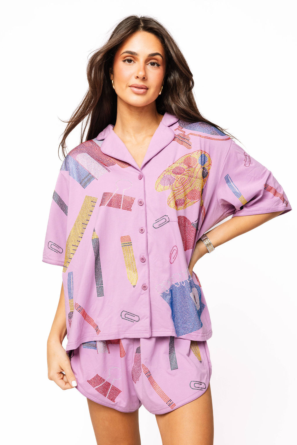 SAMPLE -  Lavender School Supplies PJ Top and Short Set