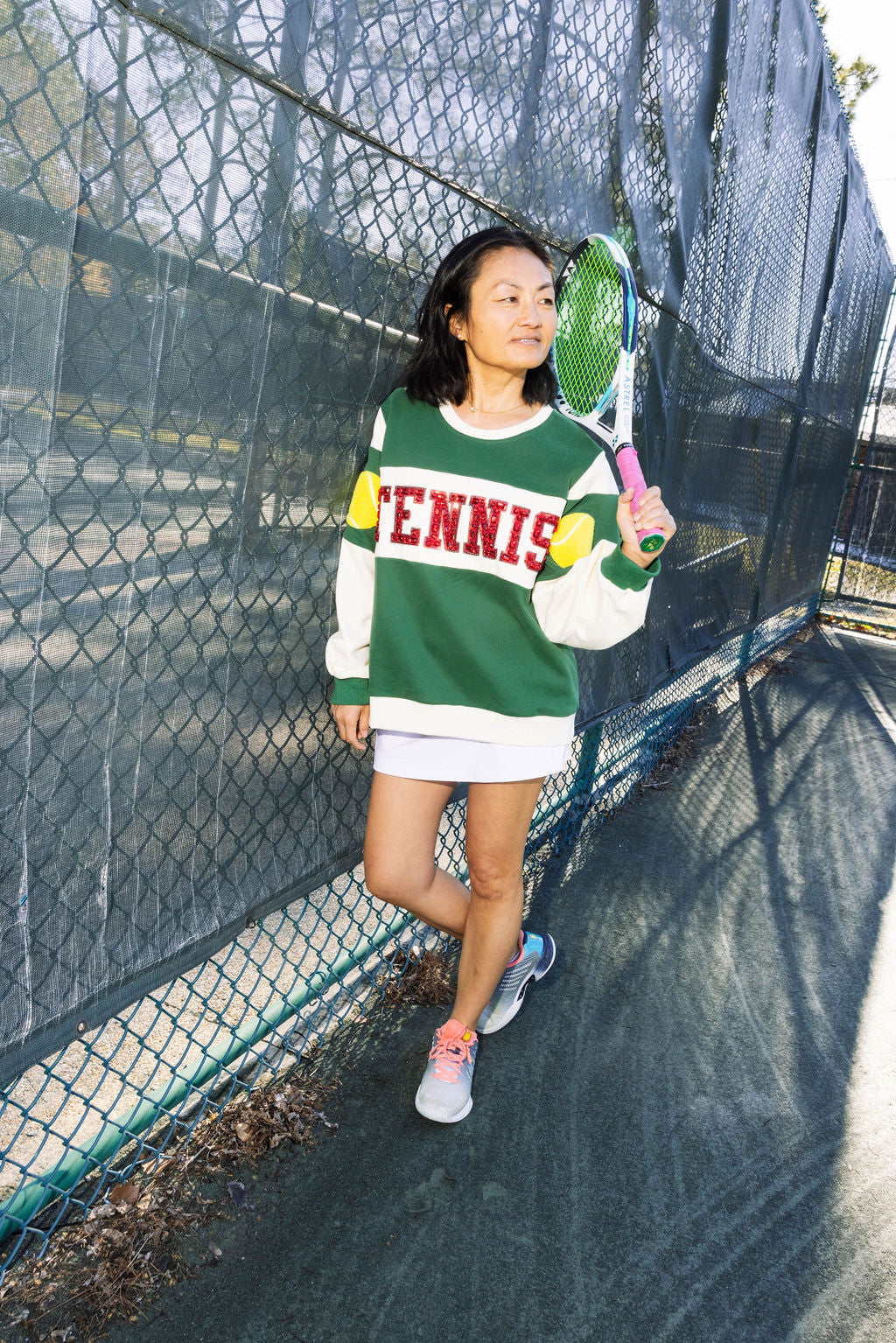 Green, White & Red Jeweled 'Tennis' Sweatshirt