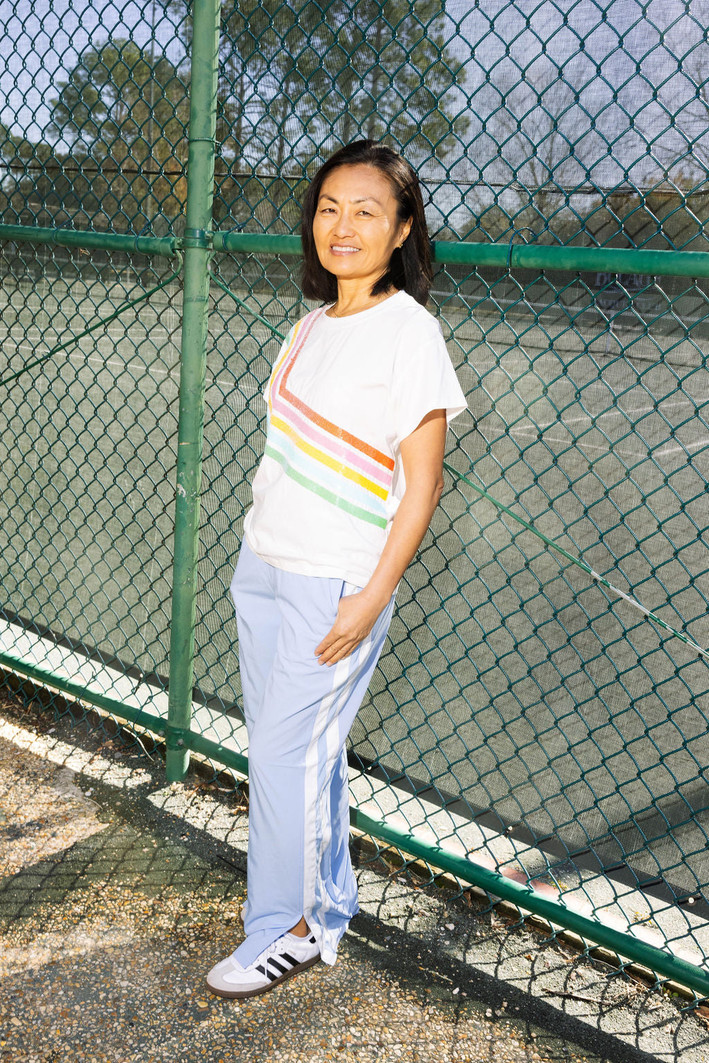 White Diagonal Rainbow Stripe Tee