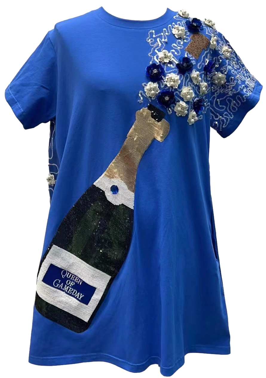 Royal & White Popping Champagne Tee Dress – Queen of Sparkles