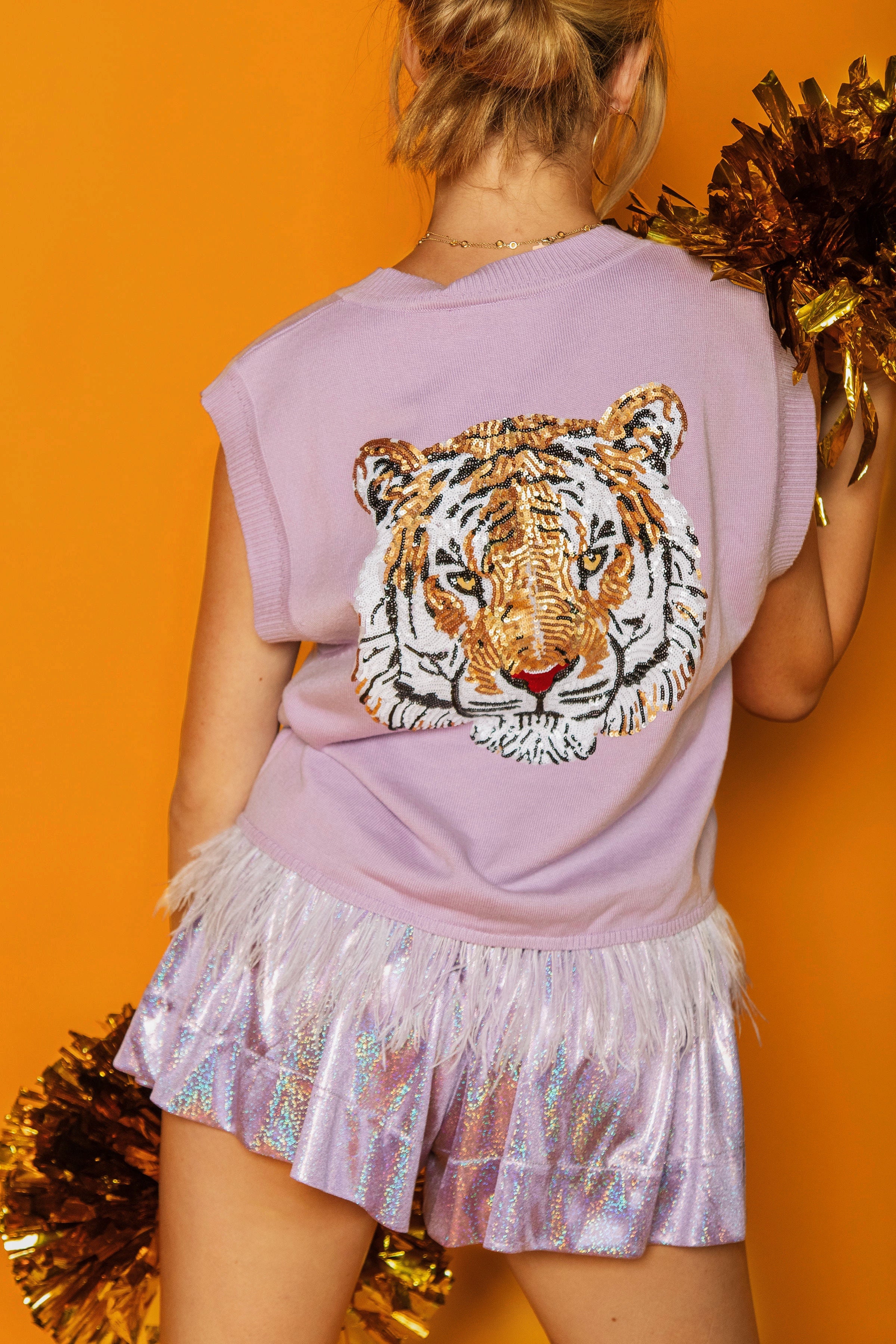 Lavender & Orange Tiger Feather Sweater Tank with Tiger