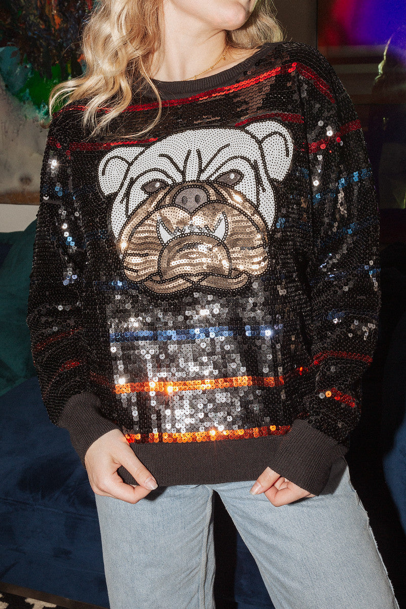 Full Sequin Bulldog Sweater