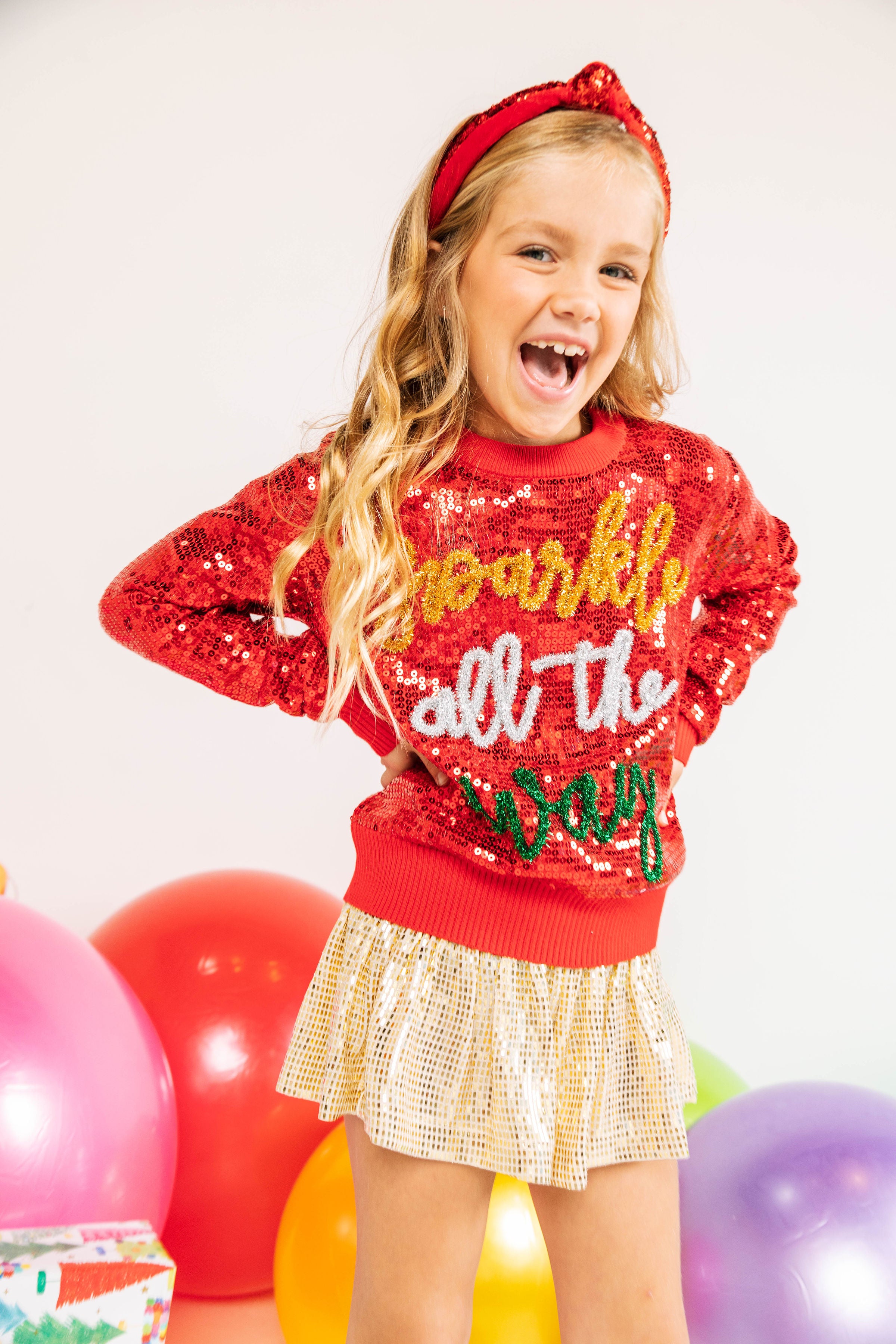 Kids Sparkle All the Way Red Sparkle Sweater