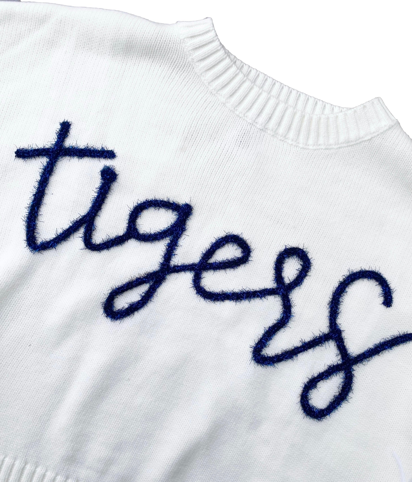 Navy “Tigers” Feather Sleeve Sweater