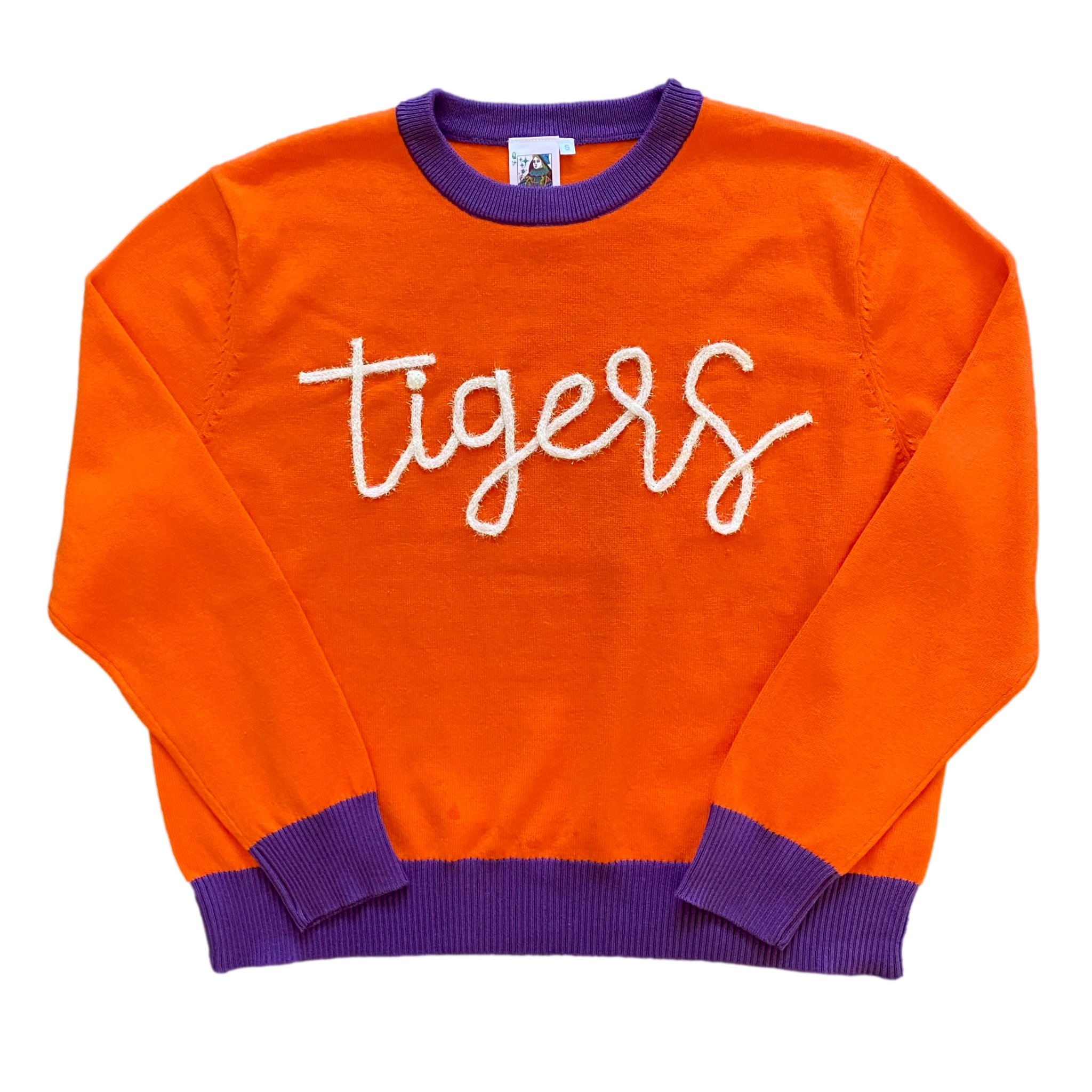 Glitter Script Orange w/ Purple "Tigers" Long Sleeve Sweater