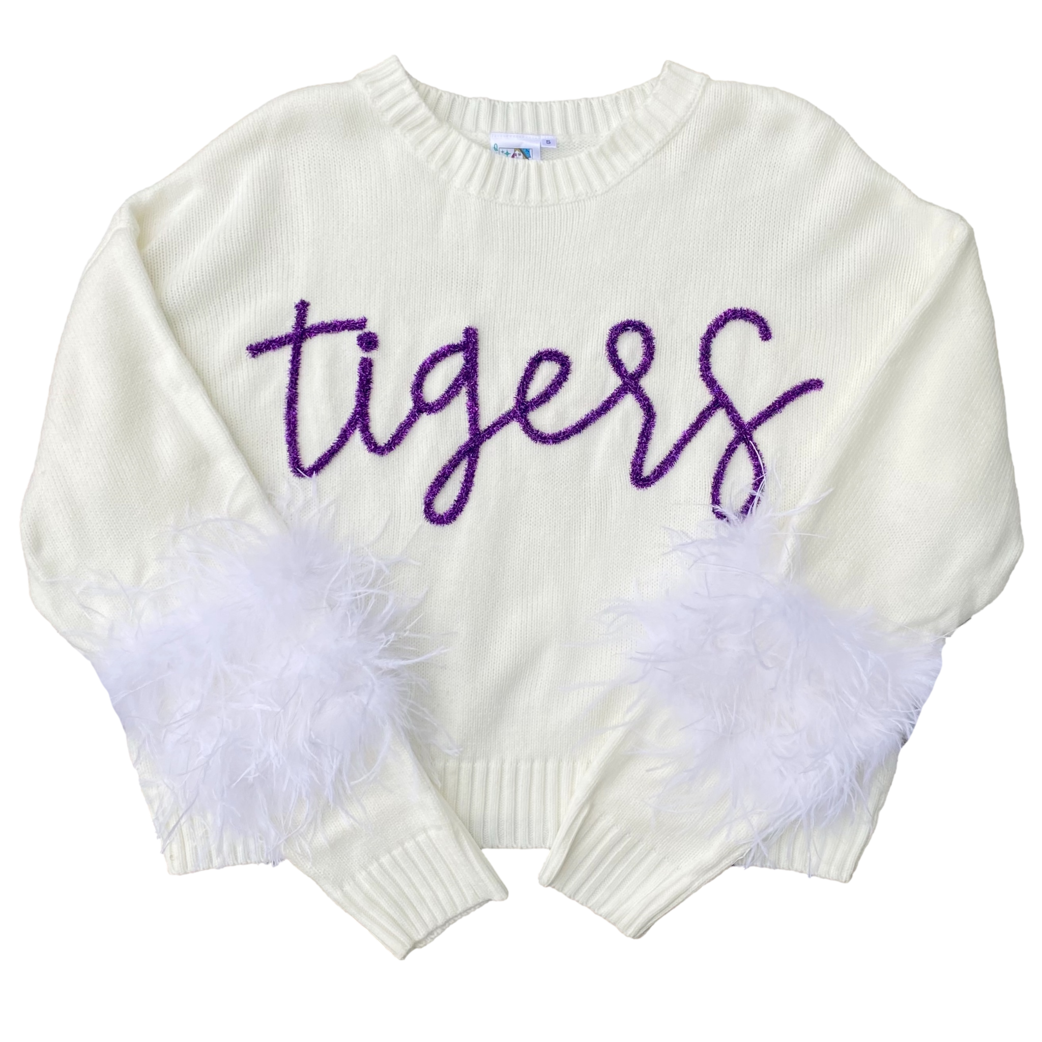 Purple“Tigers” Feather Sleeve Sweater