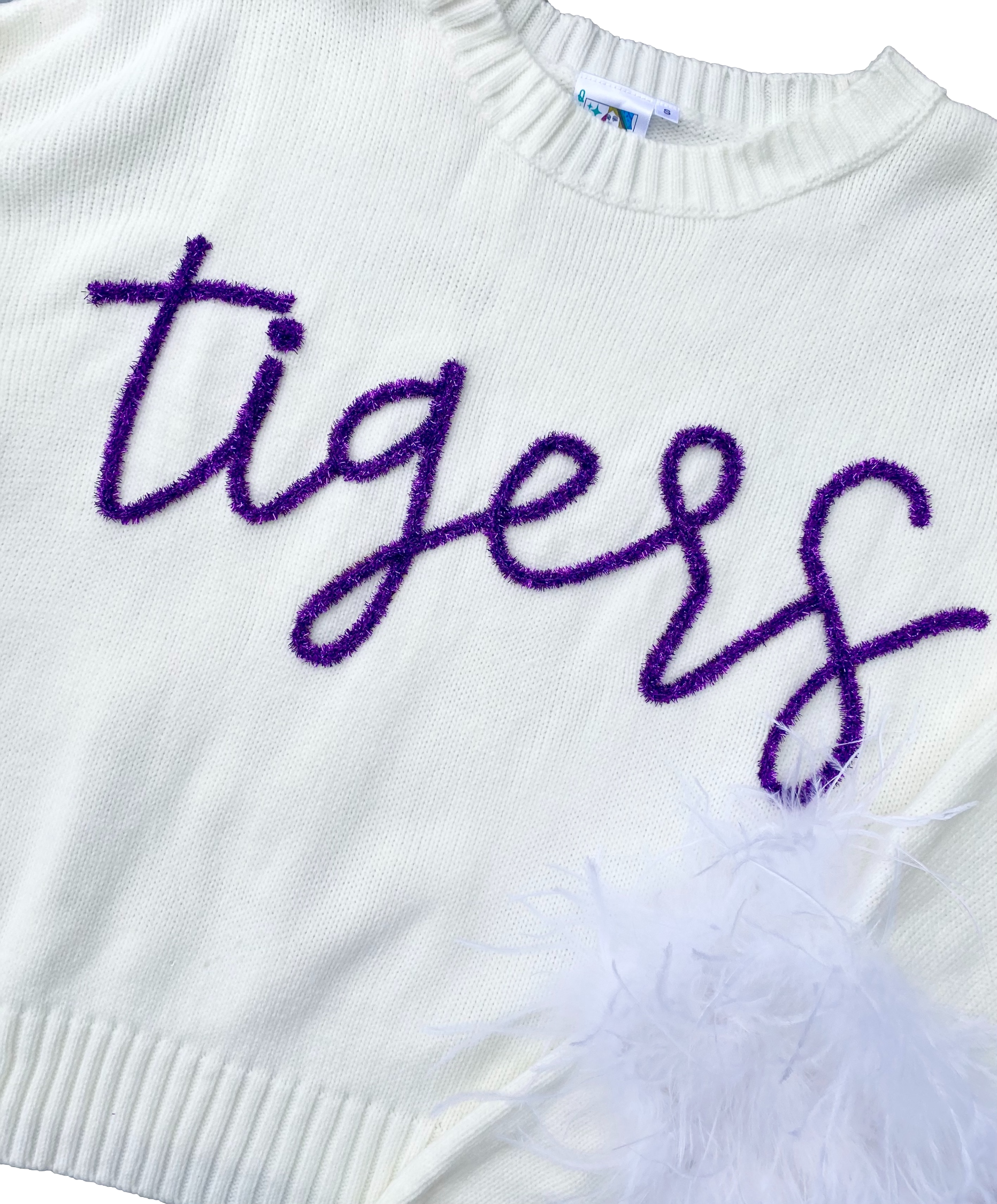 Purple“Tigers” Feather Sleeve Sweater