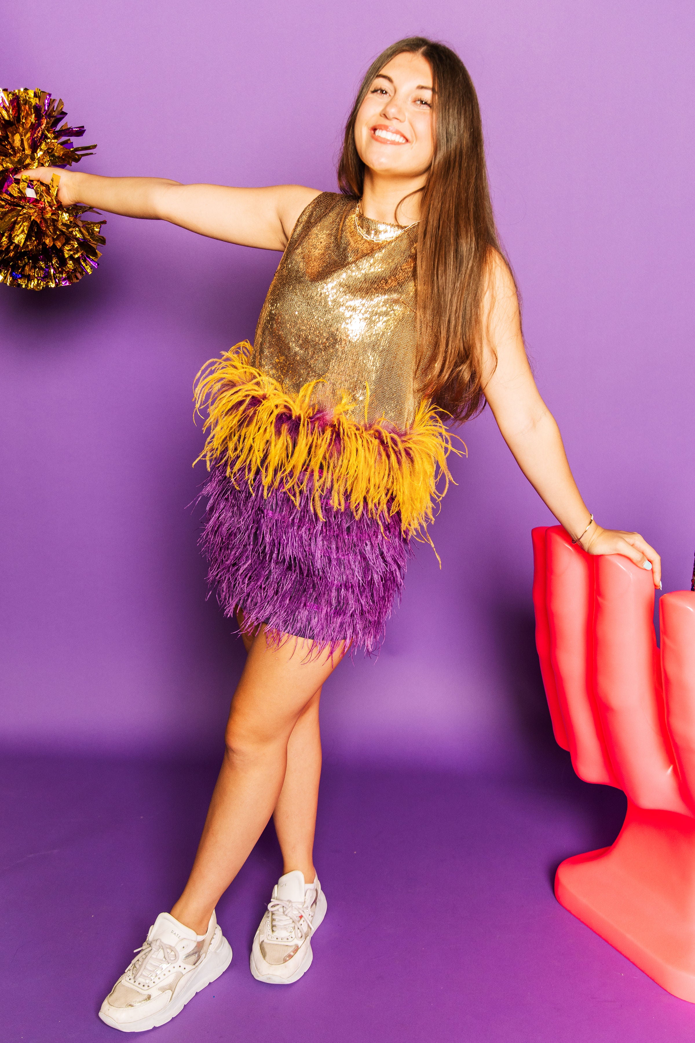 Gold Sequin Purple/Gold Feather Tank